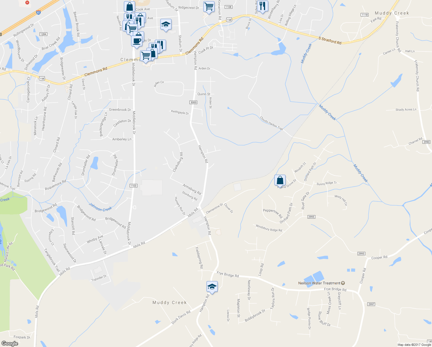 map of restaurants, bars, coffee shops, grocery stores, and more near 4401 Laura View Trail in Clemmons