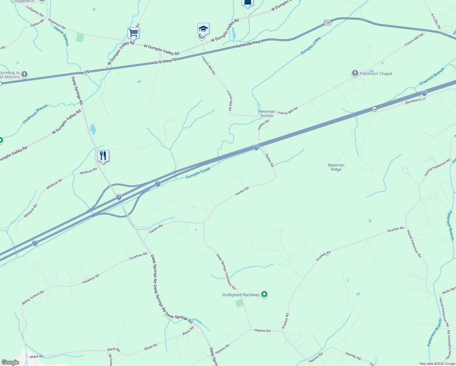 map of restaurants, bars, coffee shops, grocery stores, and more near 137 Birch Way in Dandridge