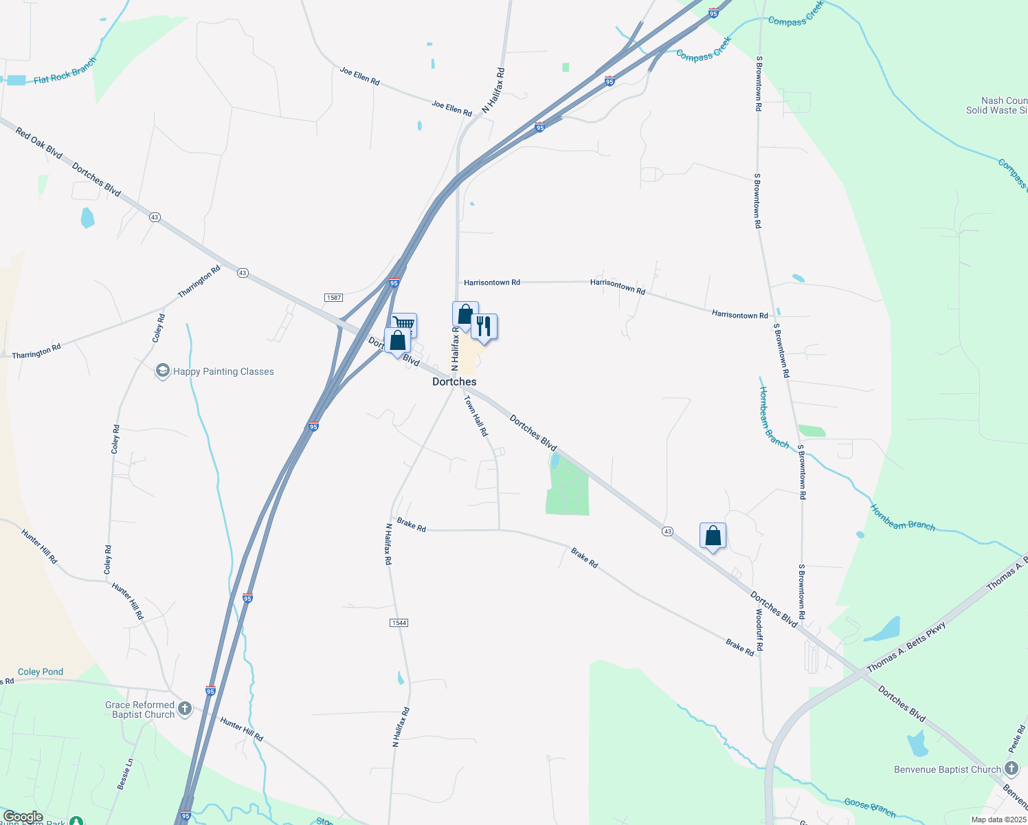 map of restaurants, bars, coffee shops, grocery stores, and more near 4655 Dortches Boulevard in Rocky Mount