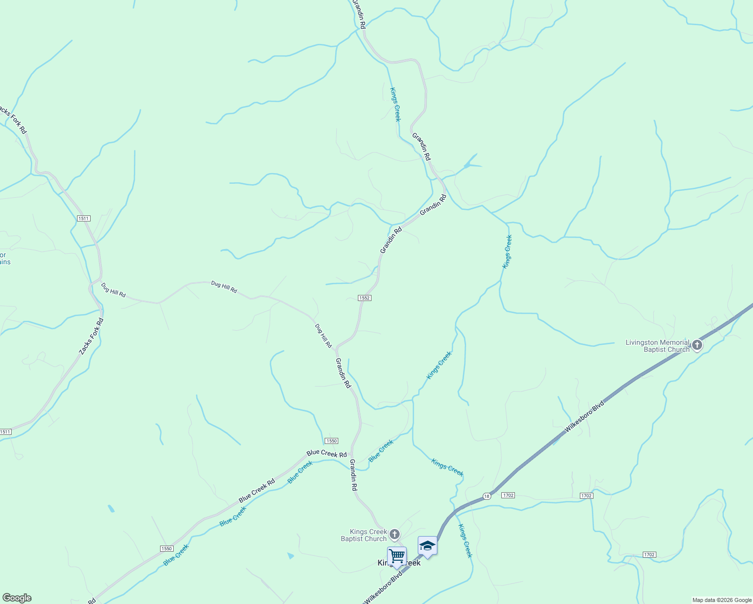map of restaurants, bars, coffee shops, grocery stores, and more near 4170 Grandin Road in Lenoir