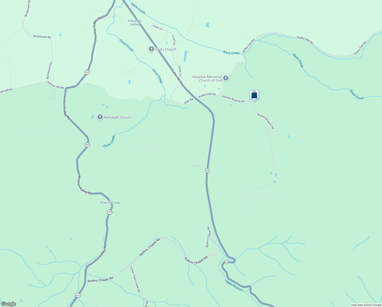 map of restaurants, bars, coffee shops, grocery stores, and more near 130 Timber Lane in Greeneville