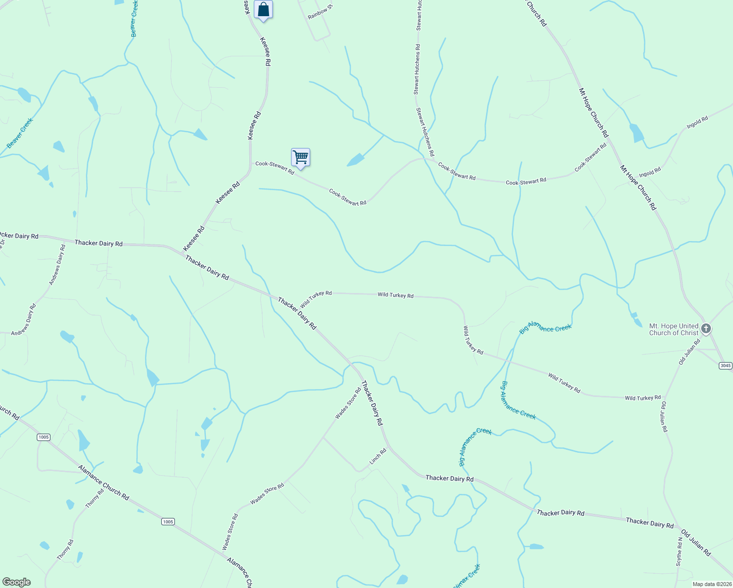 map of restaurants, bars, coffee shops, grocery stores, and more near 5430 Wild Turkey Road in Whitsett