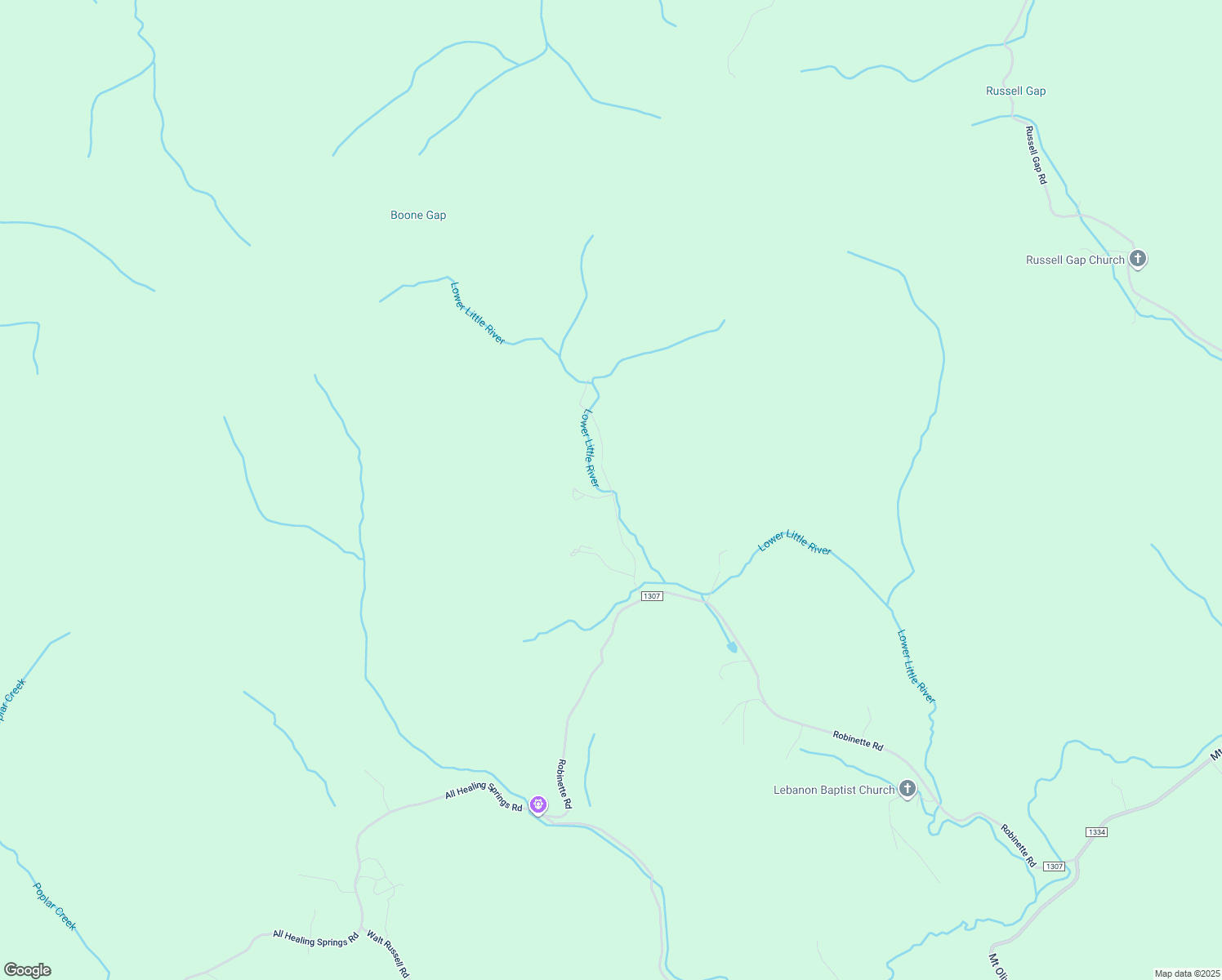 map of restaurants, bars, coffee shops, grocery stores, and more near Boone Gap Lane in Alexander County