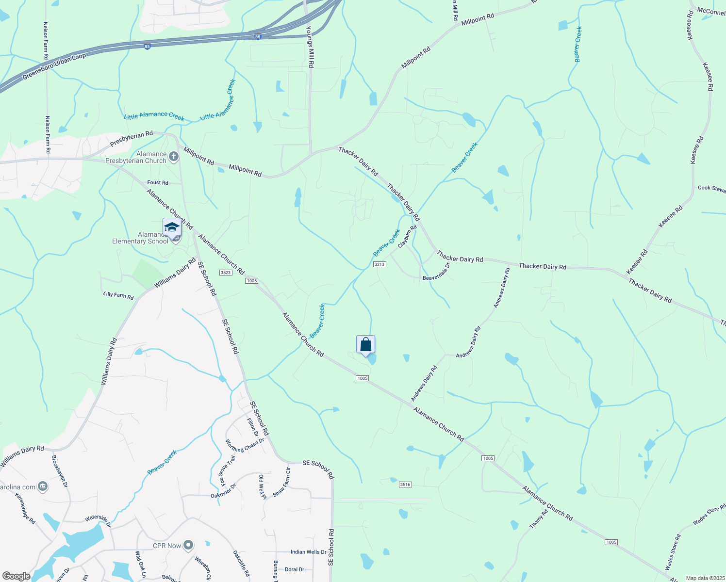 map of restaurants, bars, coffee shops, grocery stores, and more near 4800 Pitkin Court in Greensboro