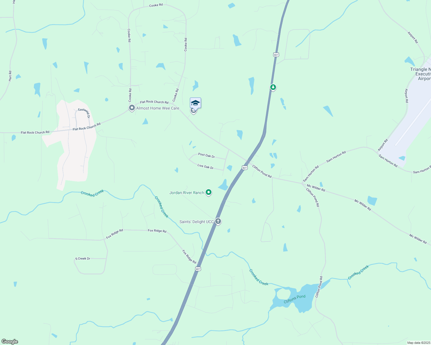 map of restaurants, bars, coffee shops, grocery stores, and more near 35 Live Oak Drive in Louisburg