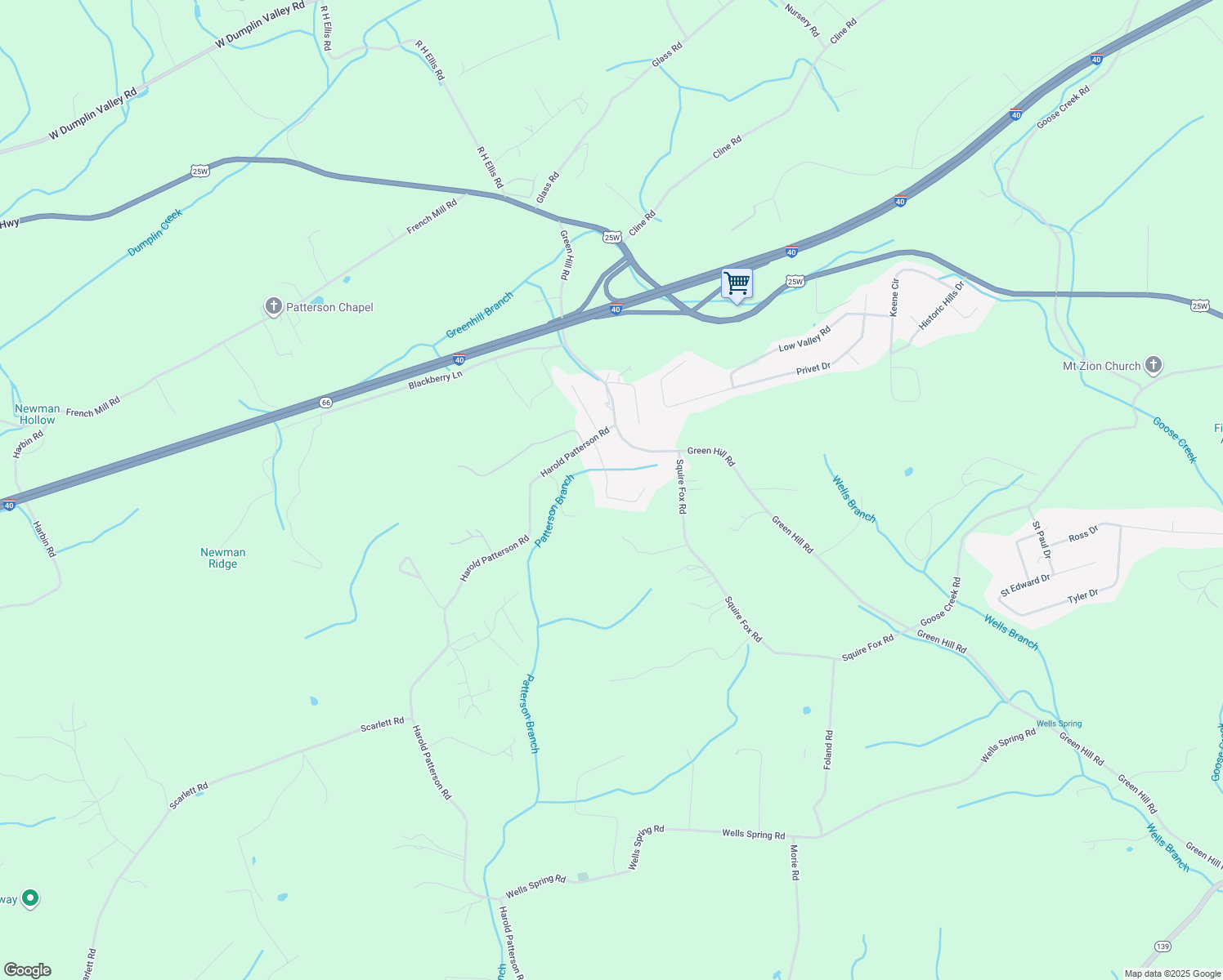 map of restaurants, bars, coffee shops, grocery stores, and more near 1127 Sunshine Drive in Dandridge