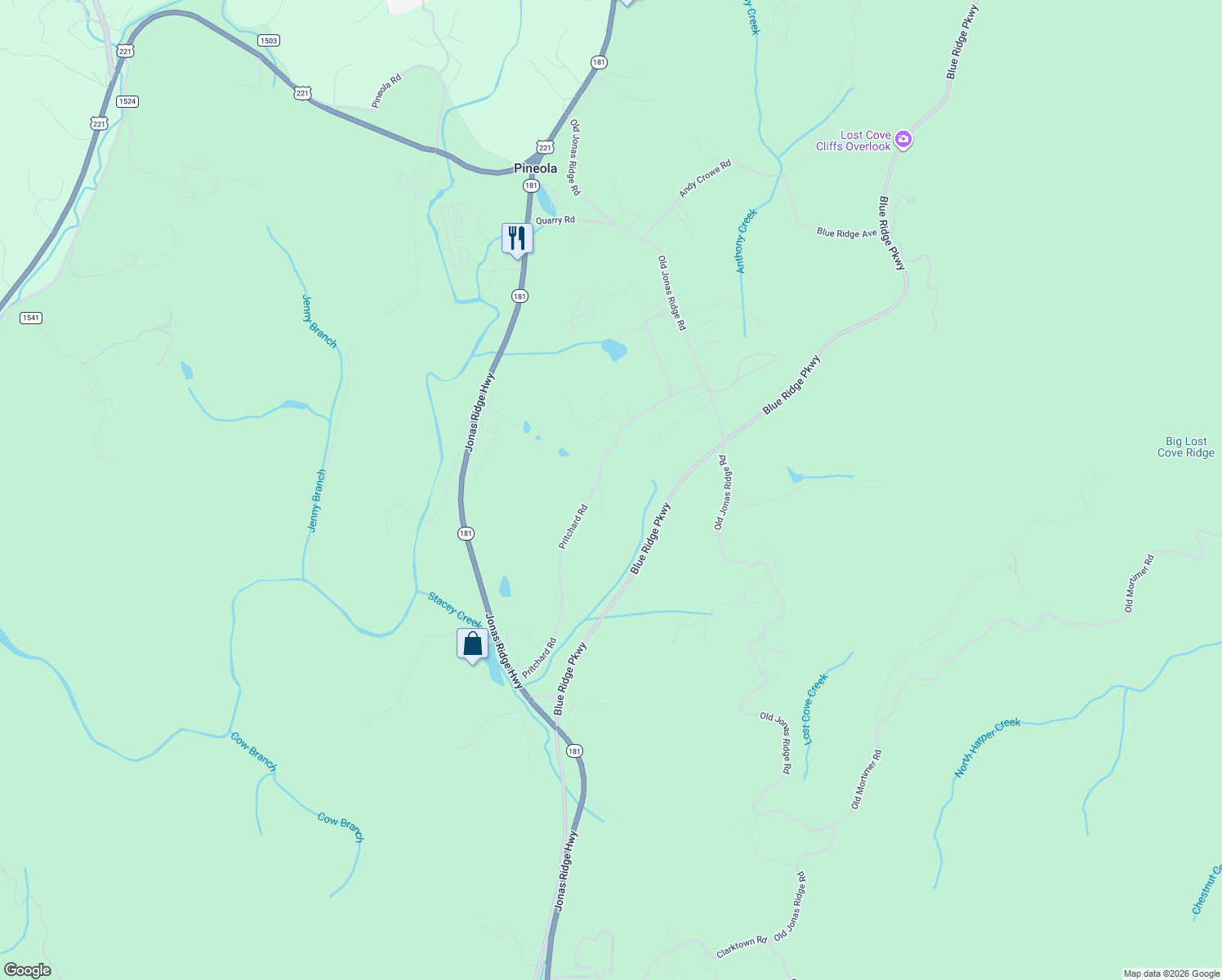 map of restaurants, bars, coffee shops, grocery stores, and more near 461 Pritchard Road in Newland