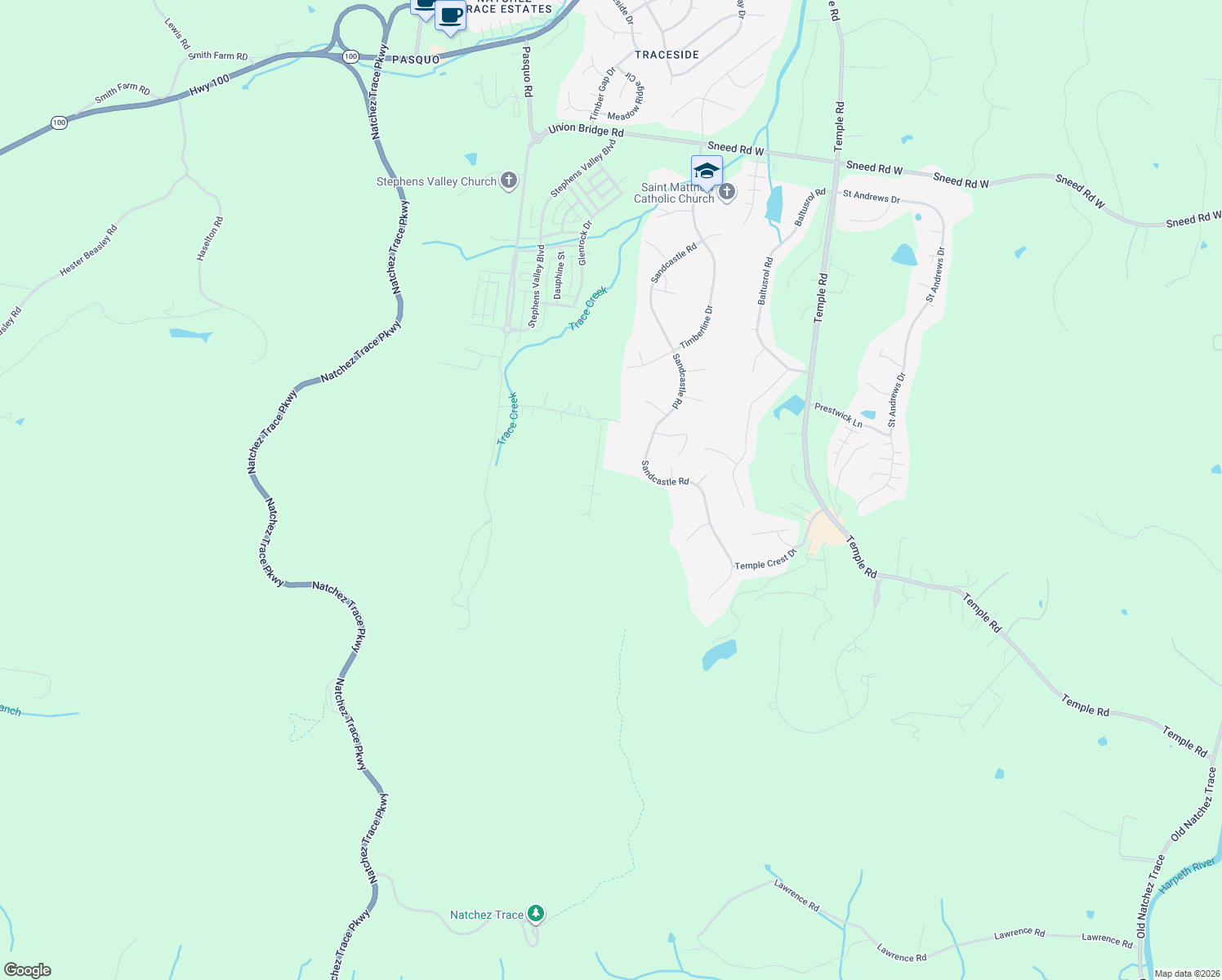 map of restaurants, bars, coffee shops, grocery stores, and more near 606 Natchez Bend Road in Nashville
