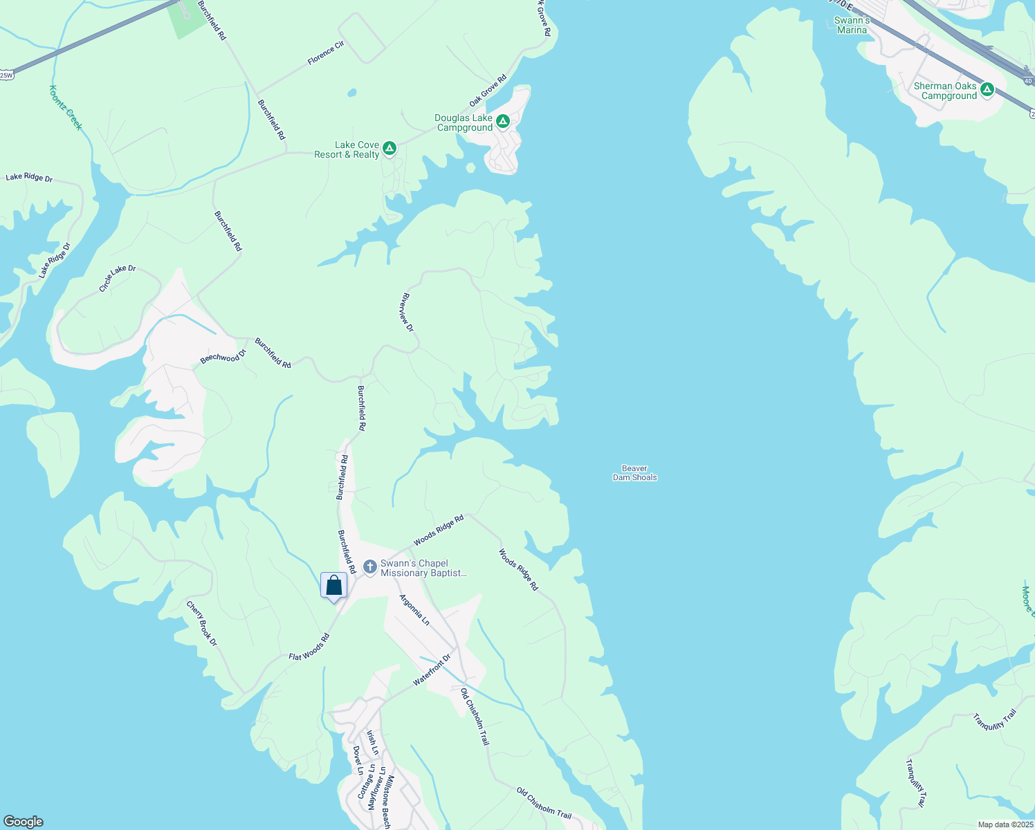 map of restaurants, bars, coffee shops, grocery stores, and more near 2222 Riverview Drive in Dandridge