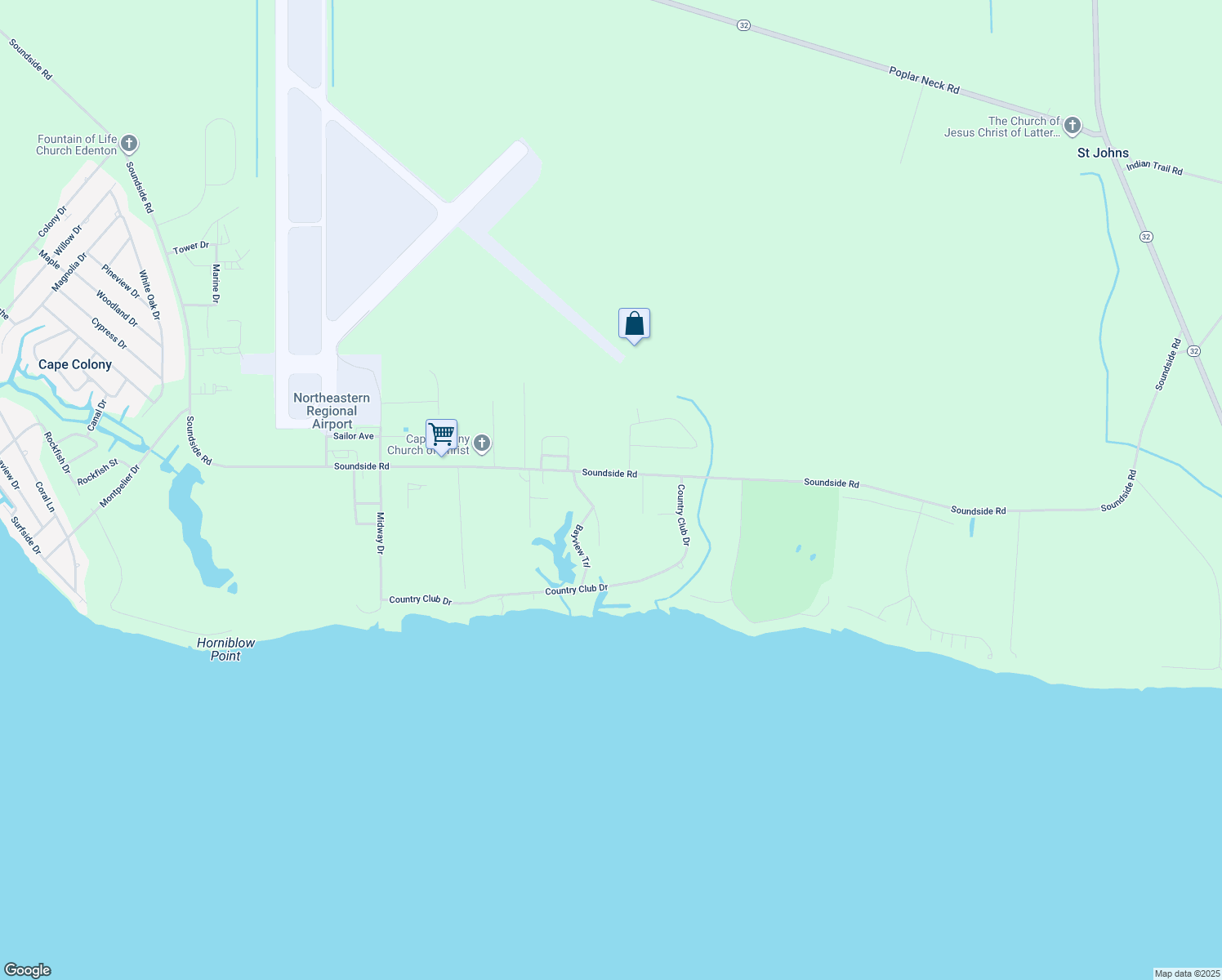 map of restaurants, bars, coffee shops, grocery stores, and more near 912 Soundside Rd in Edenton