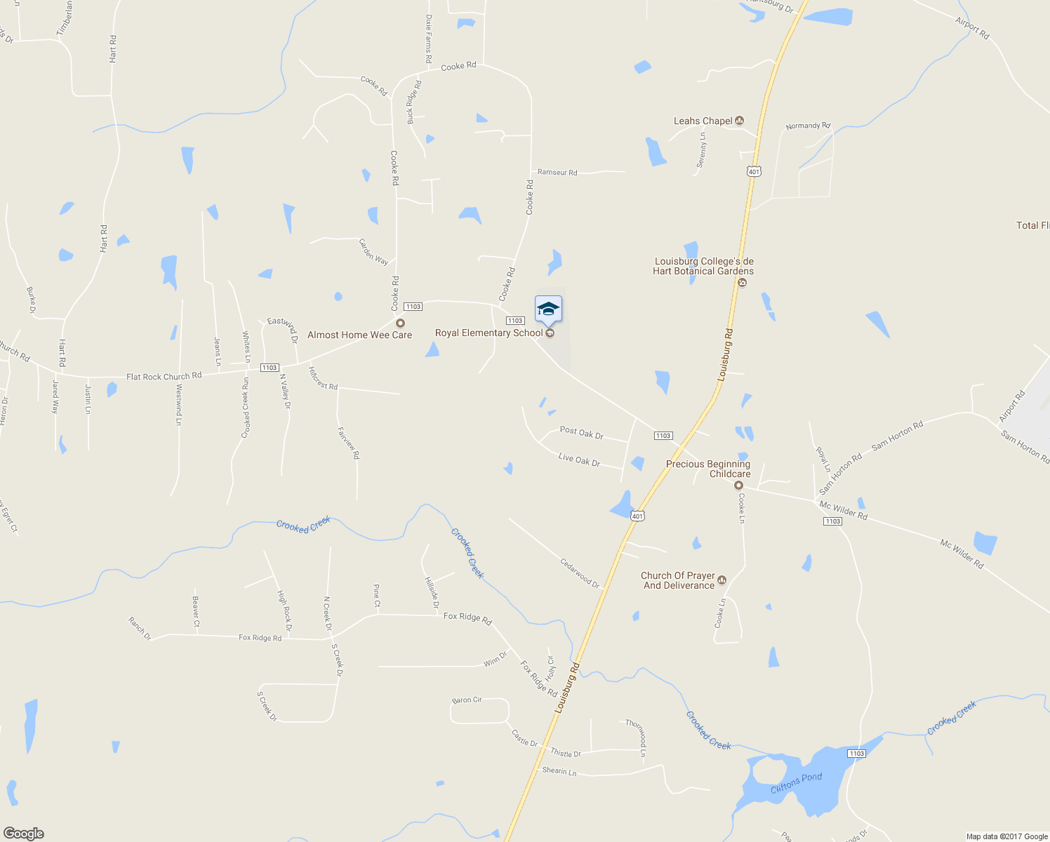 map of restaurants, bars, coffee shops, grocery stores, and more near 185 Live Oak Drive in Louisburg