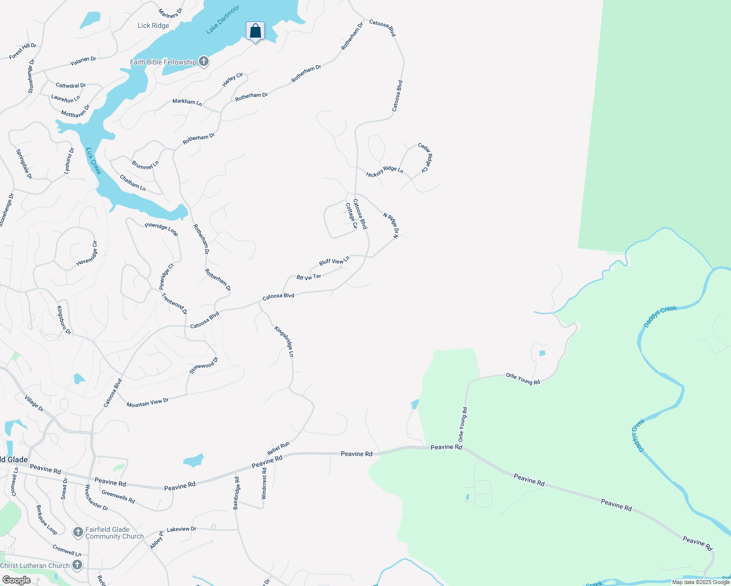 map of restaurants, bars, coffee shops, grocery stores, and more near 36 Vista Terrace in Crossville