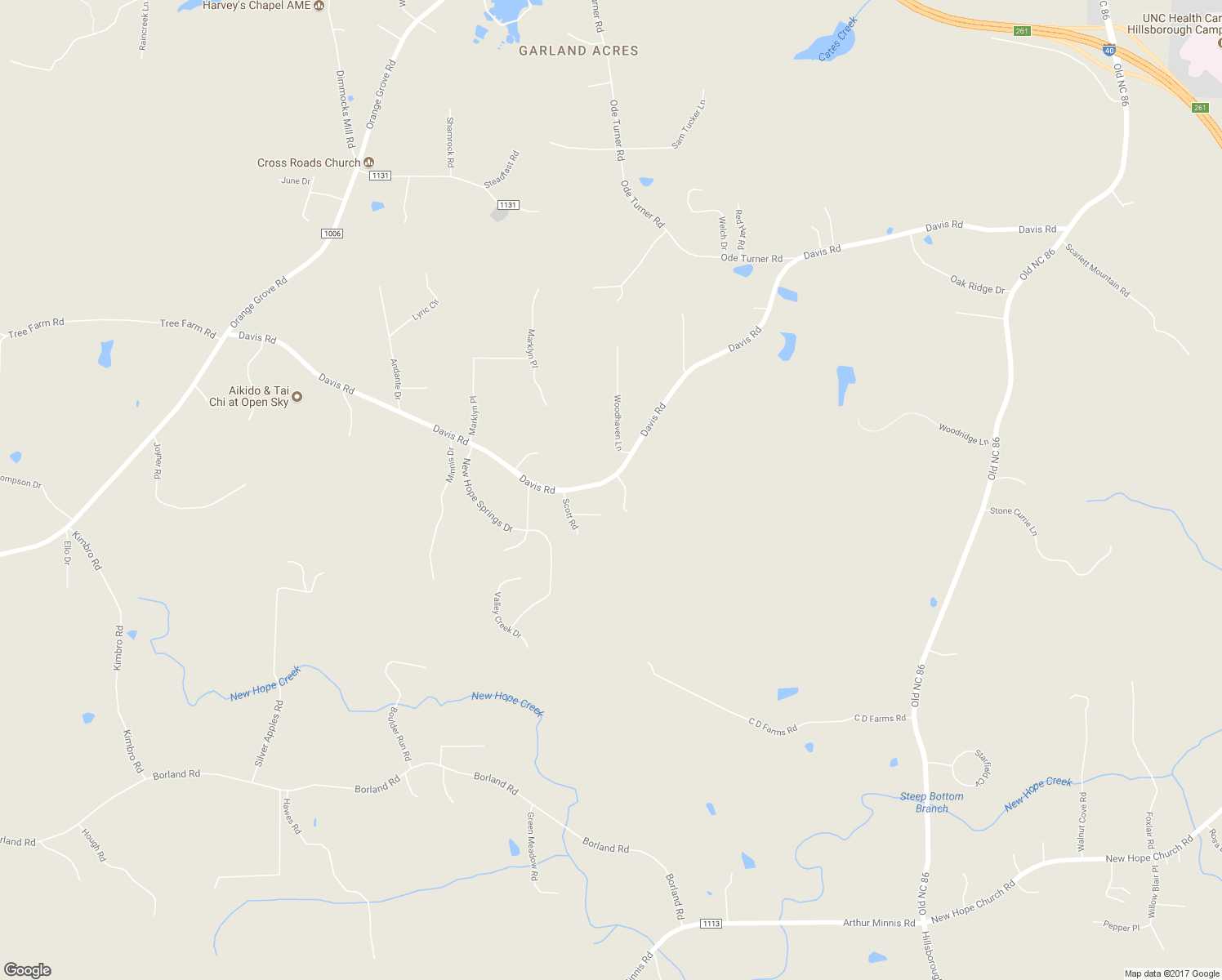 map of restaurants, bars, coffee shops, grocery stores, and more near 1510 Davis Road in Hillsborough