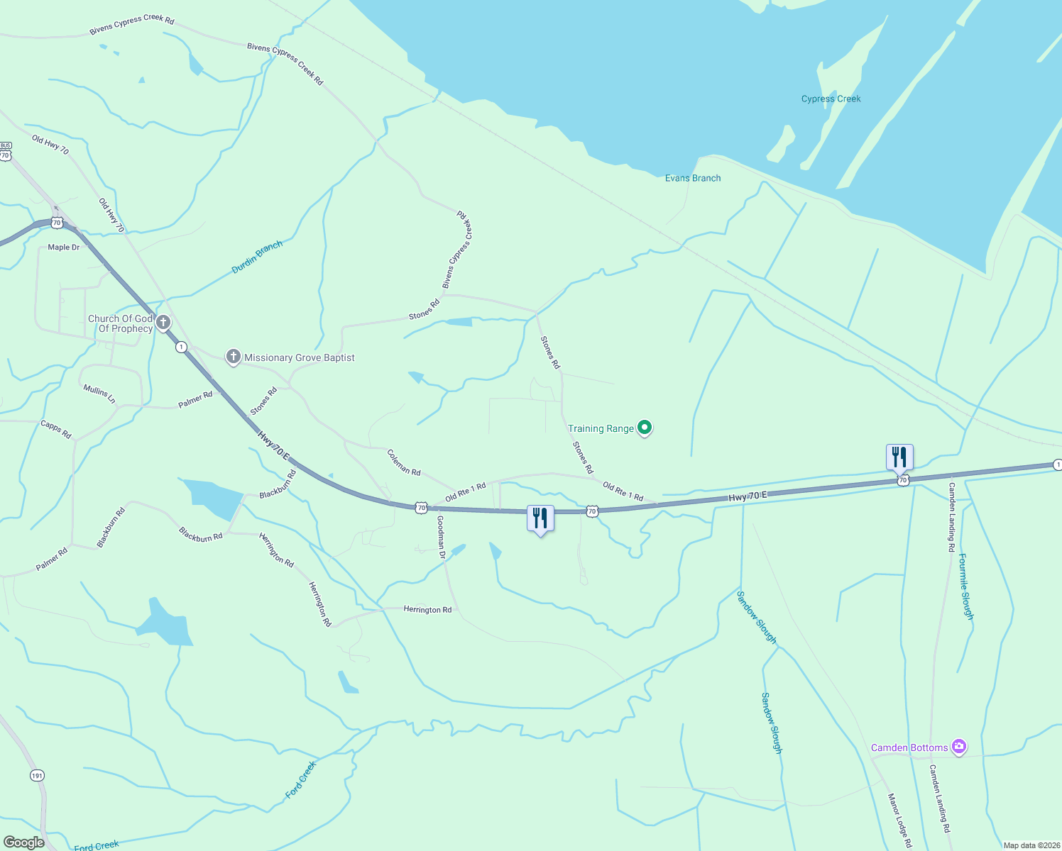 map of restaurants, bars, coffee shops, grocery stores, and more near 1655 Stones Rd in Camden