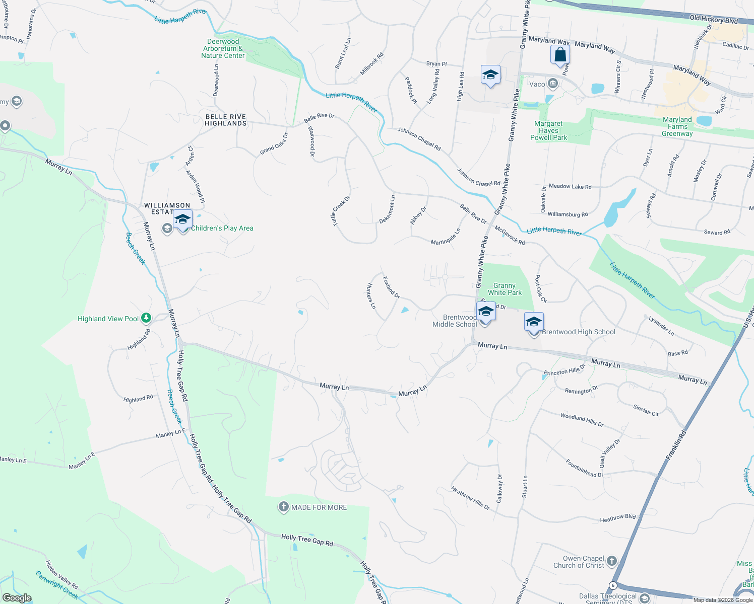 map of restaurants, bars, coffee shops, grocery stores, and more near 620 Hunters Lane in Brentwood