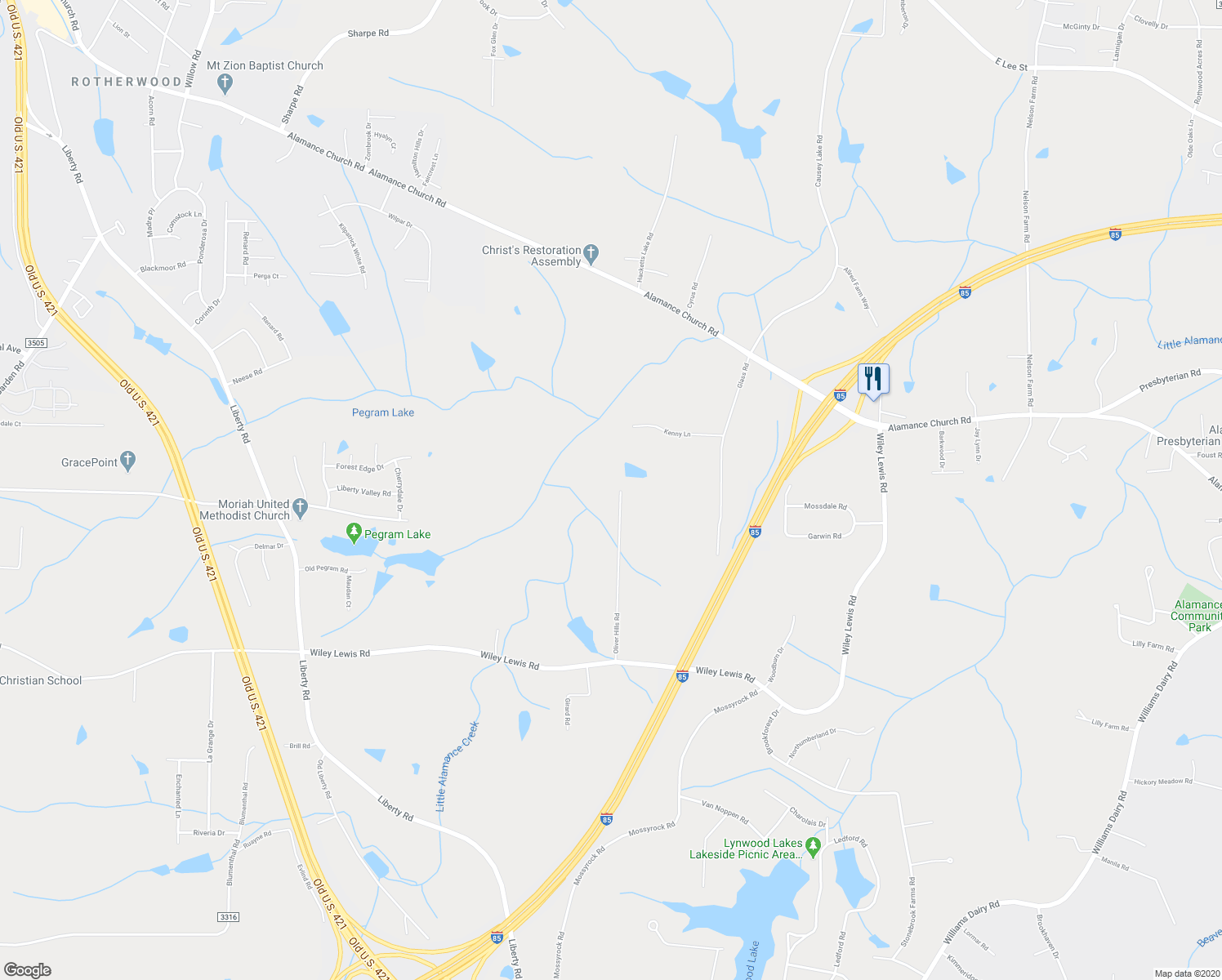 map of restaurants, bars, coffee shops, grocery stores, and more near 3304 Oliver Hills Road in Greensboro