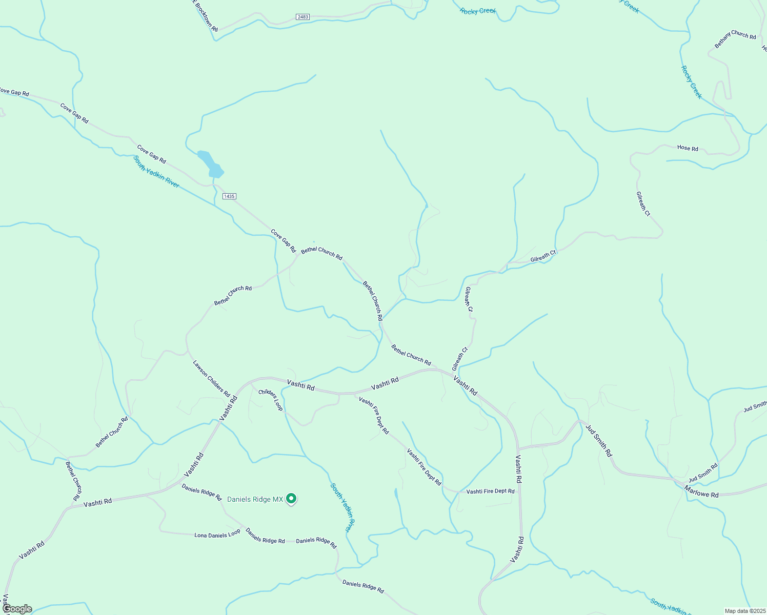 map of restaurants, bars, coffee shops, grocery stores, and more near 2401 Bethel Church Road in Moravian Falls