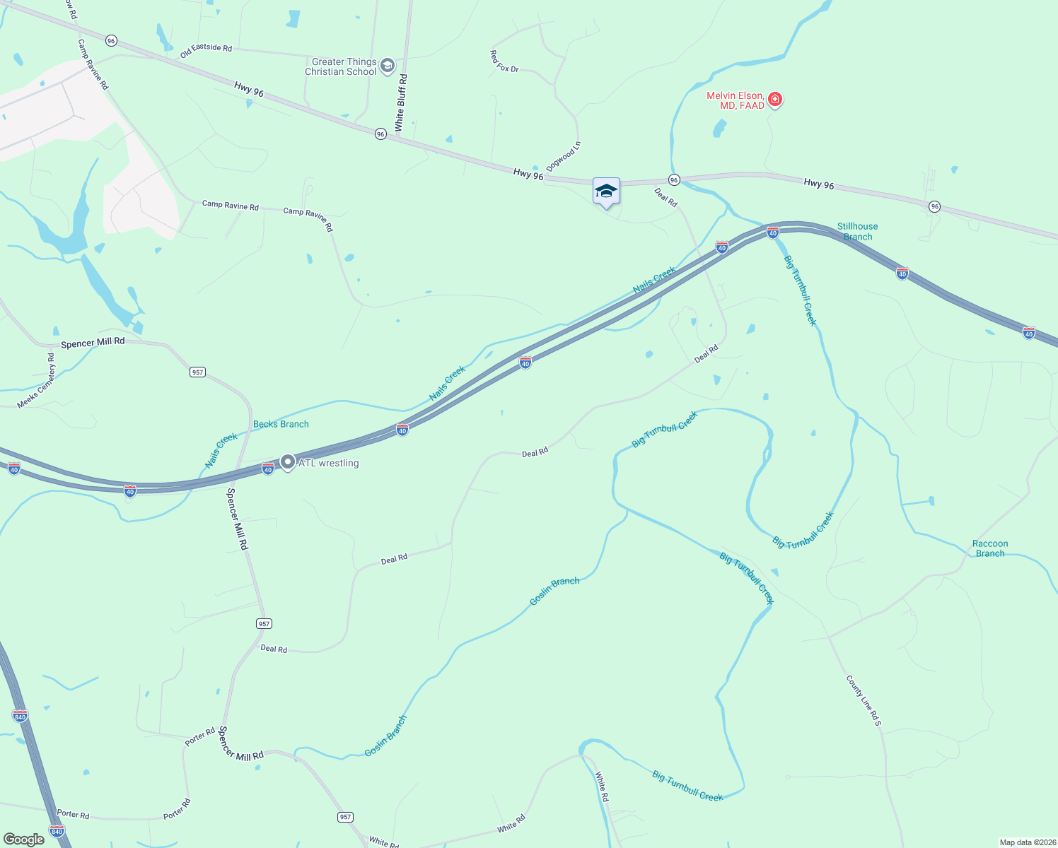 map of restaurants, bars, coffee shops, grocery stores, and more near 1370 Deal Road in Burns