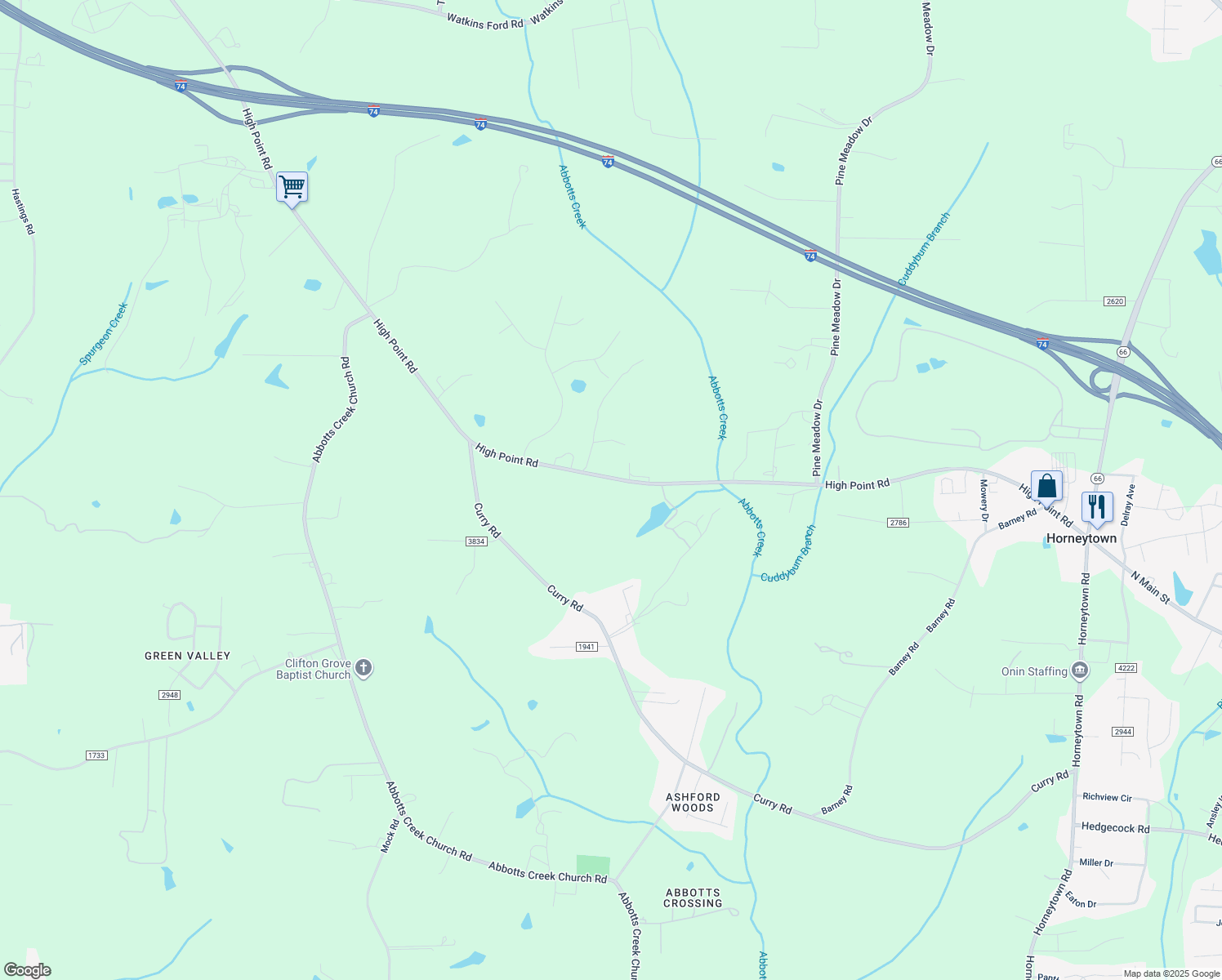 map of restaurants, bars, coffee shops, grocery stores, and more near 4926 High Point Rd in Kernersville