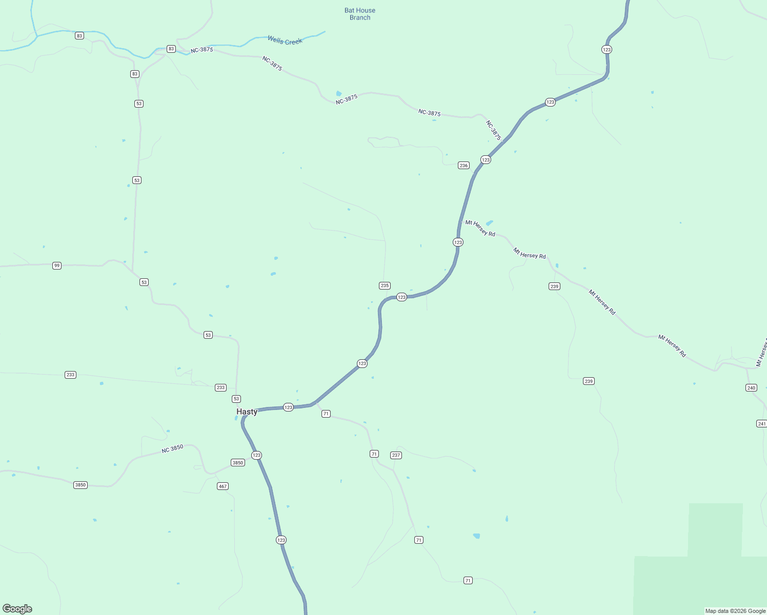map of restaurants, bars, coffee shops, grocery stores, and more near 24827 Arkansas 123 in Hasty