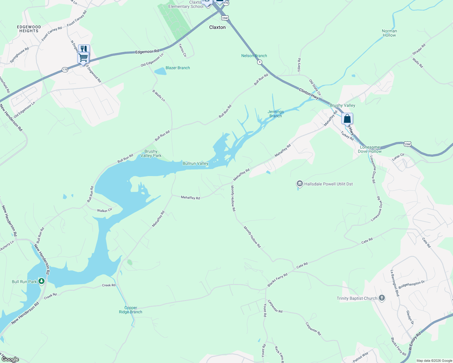 map of restaurants, bars, coffee shops, grocery stores, and more near 608 Mehaffey Road in Powell