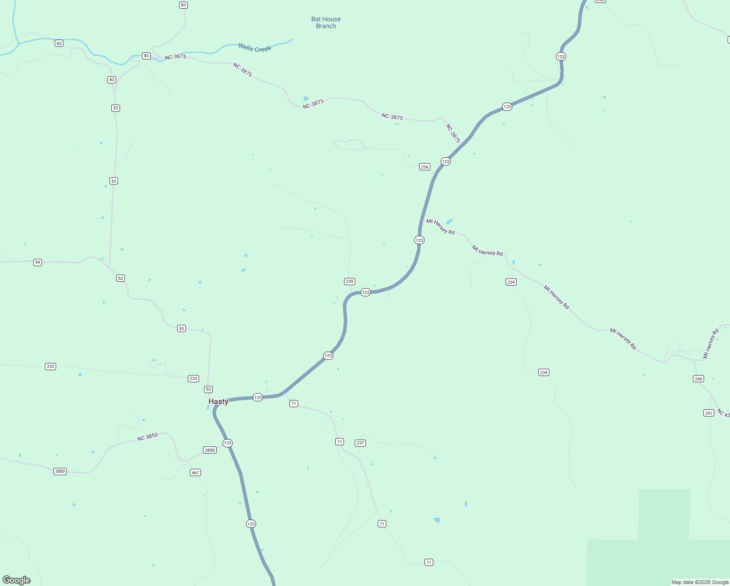 map of restaurants, bars, coffee shops, grocery stores, and more near 24827 Arkansas 123 in Hasty