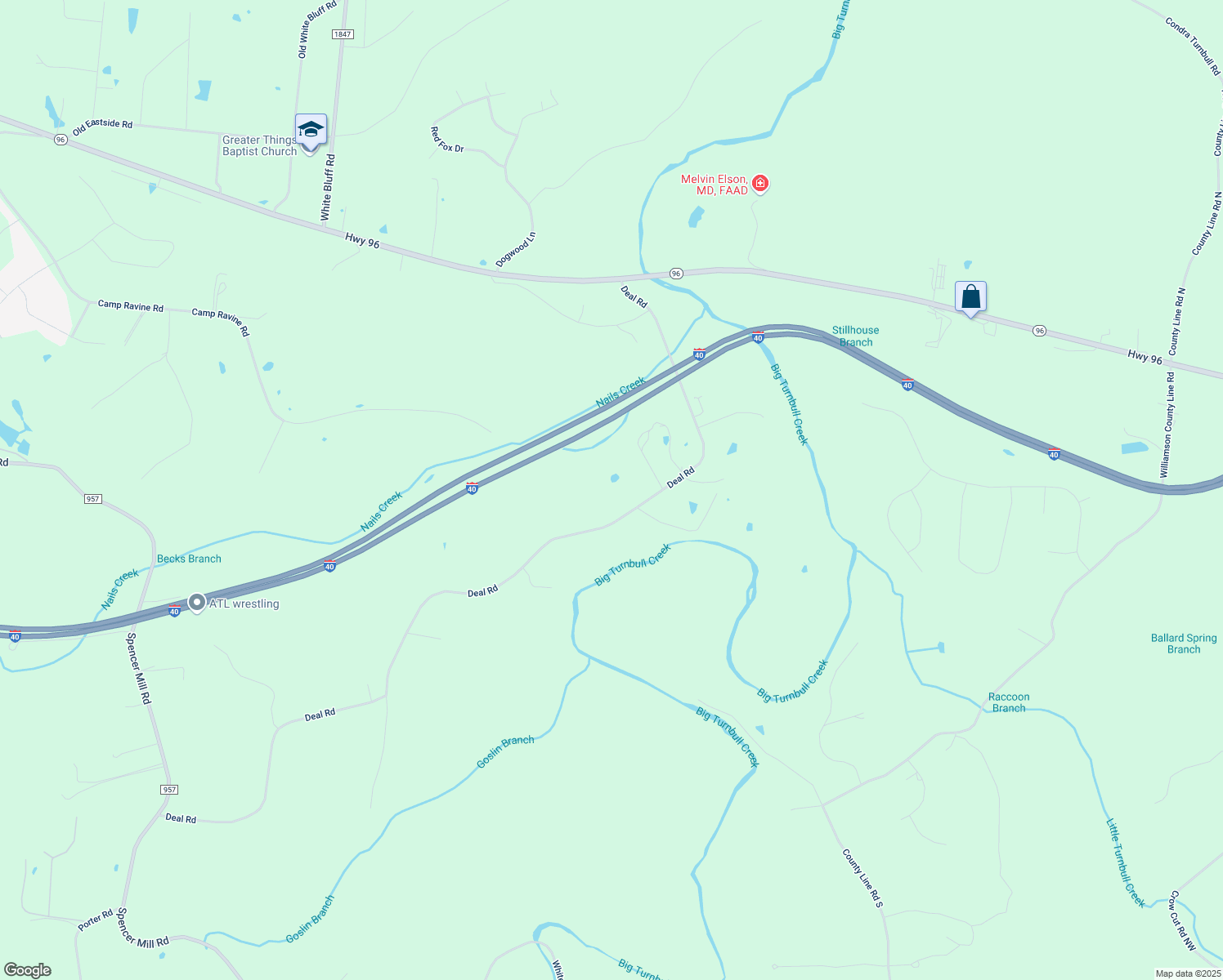 map of restaurants, bars, coffee shops, grocery stores, and more near 1306 Deal Rd in Burns