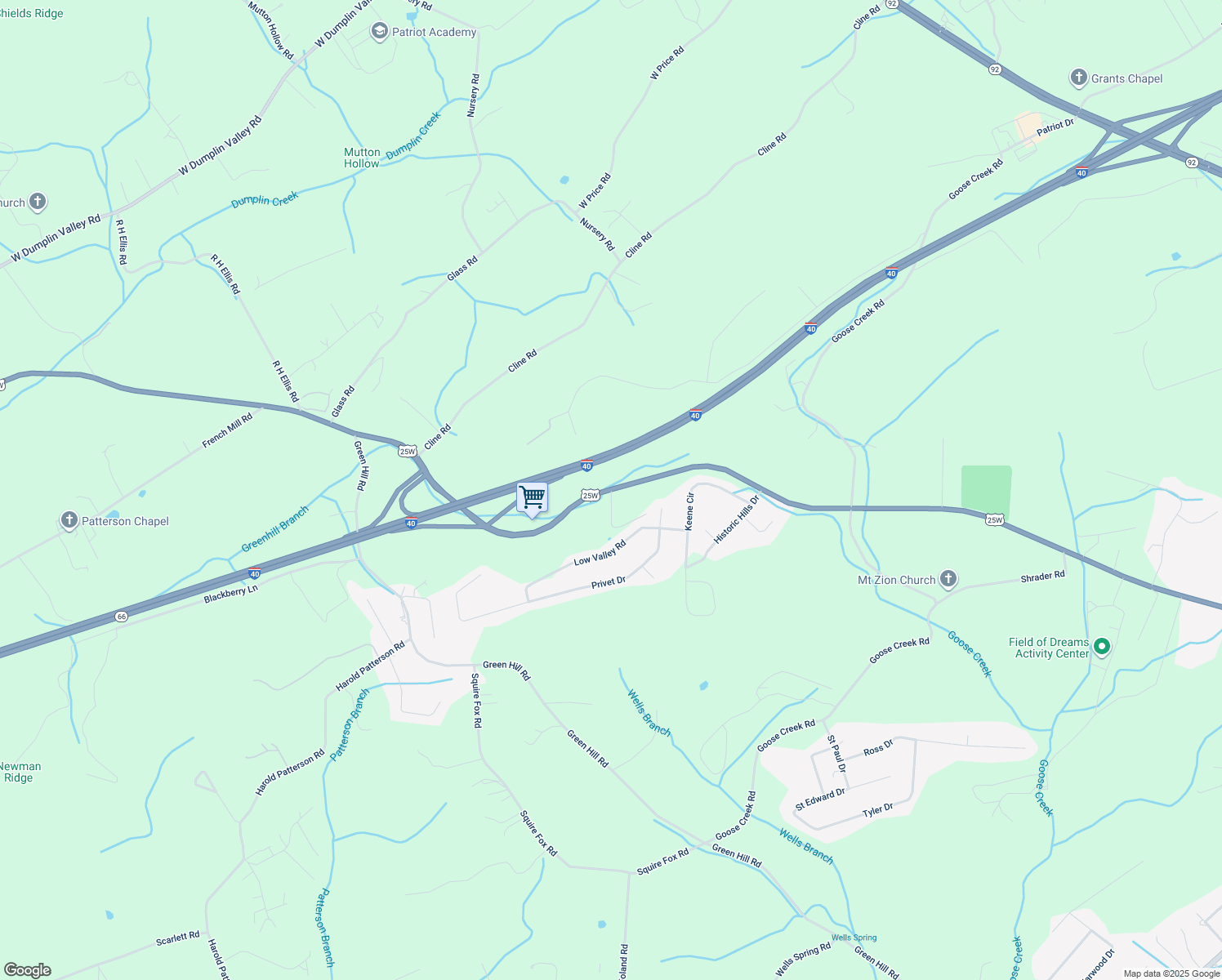 map of restaurants, bars, coffee shops, grocery stores, and more near 901 Ellison Lane in Dandridge