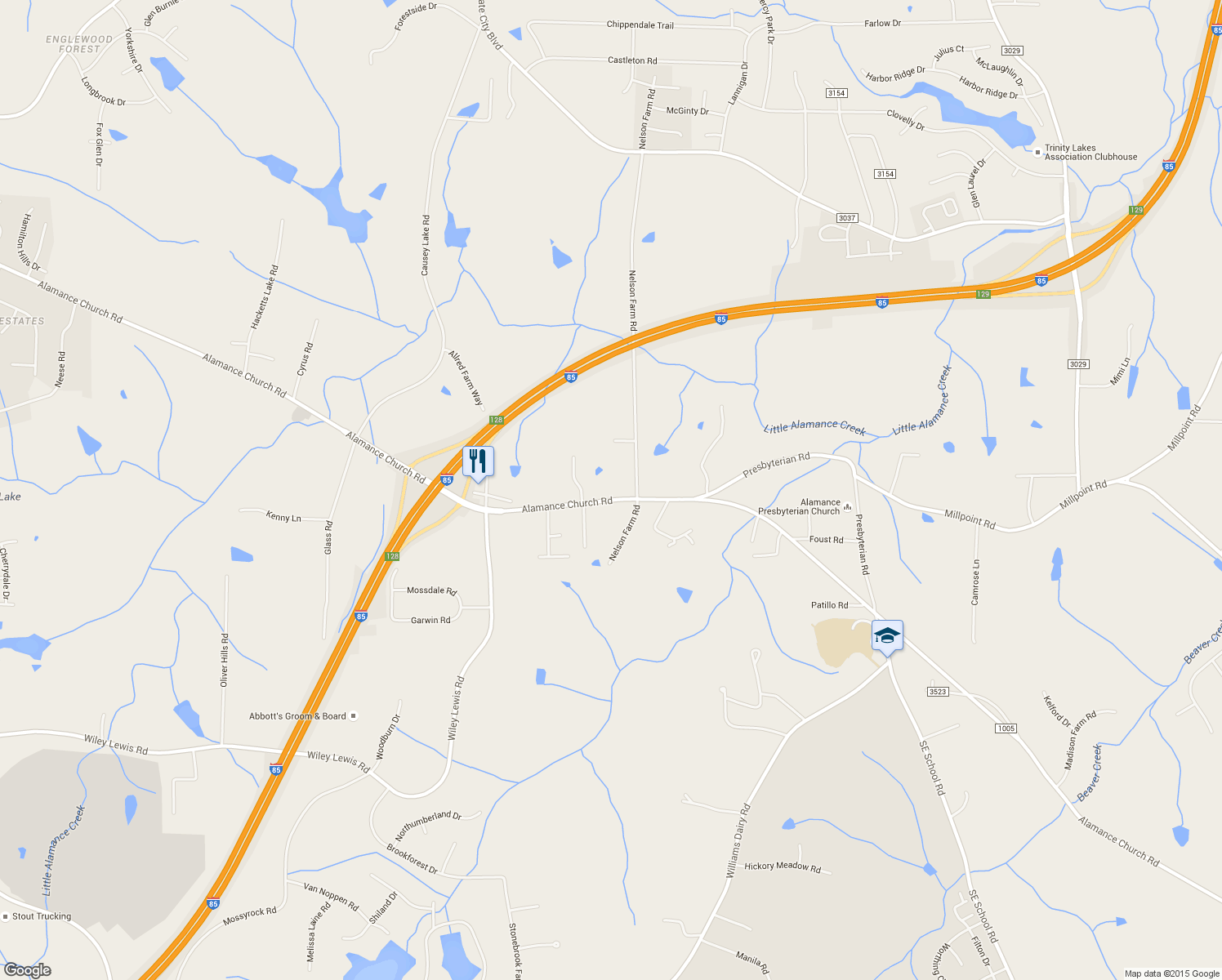 map of restaurants, bars, coffee shops, grocery stores, and more near 1819 Alamance Church Road in Greensboro