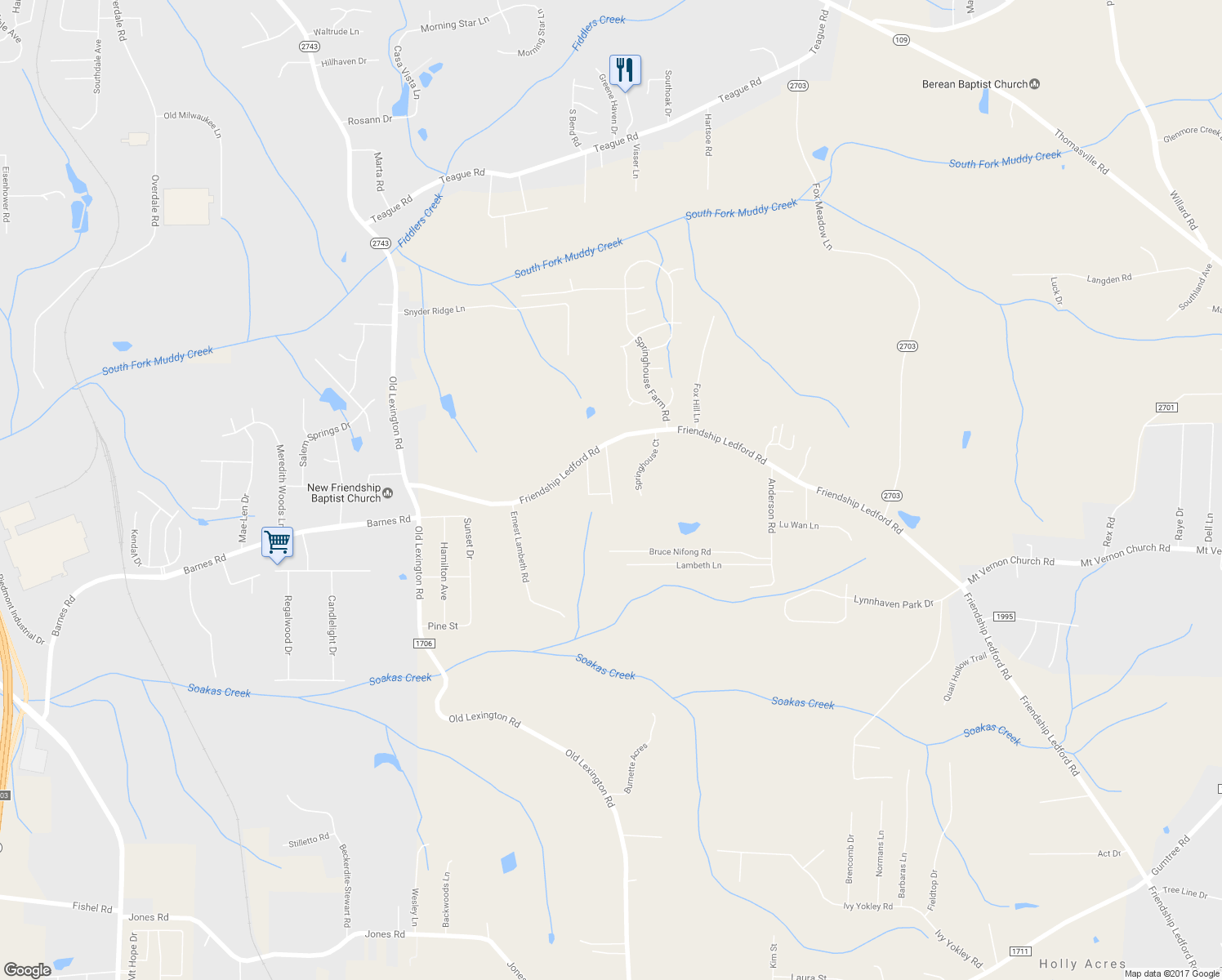 map of restaurants, bars, coffee shops, grocery stores, and more near 233 Davidson Heights Drive in Winston-Salem