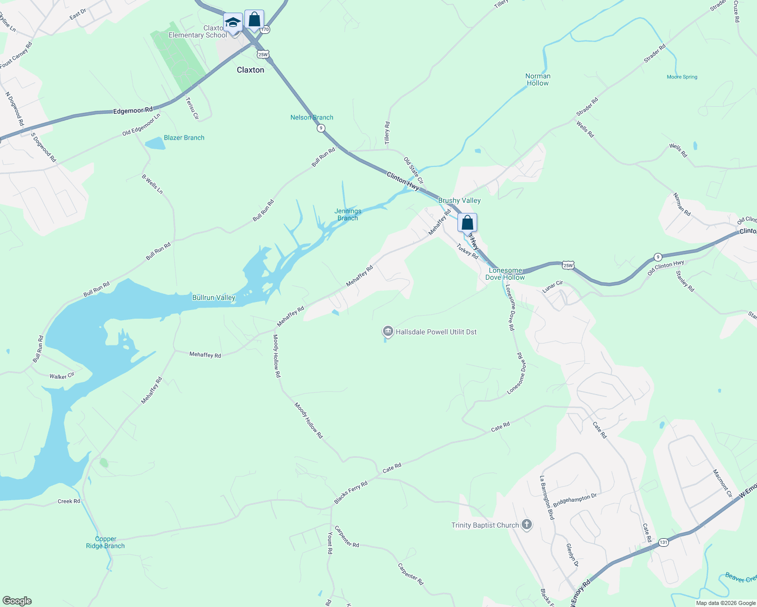 map of restaurants, bars, coffee shops, grocery stores, and more near 202 Green Lane in Powell