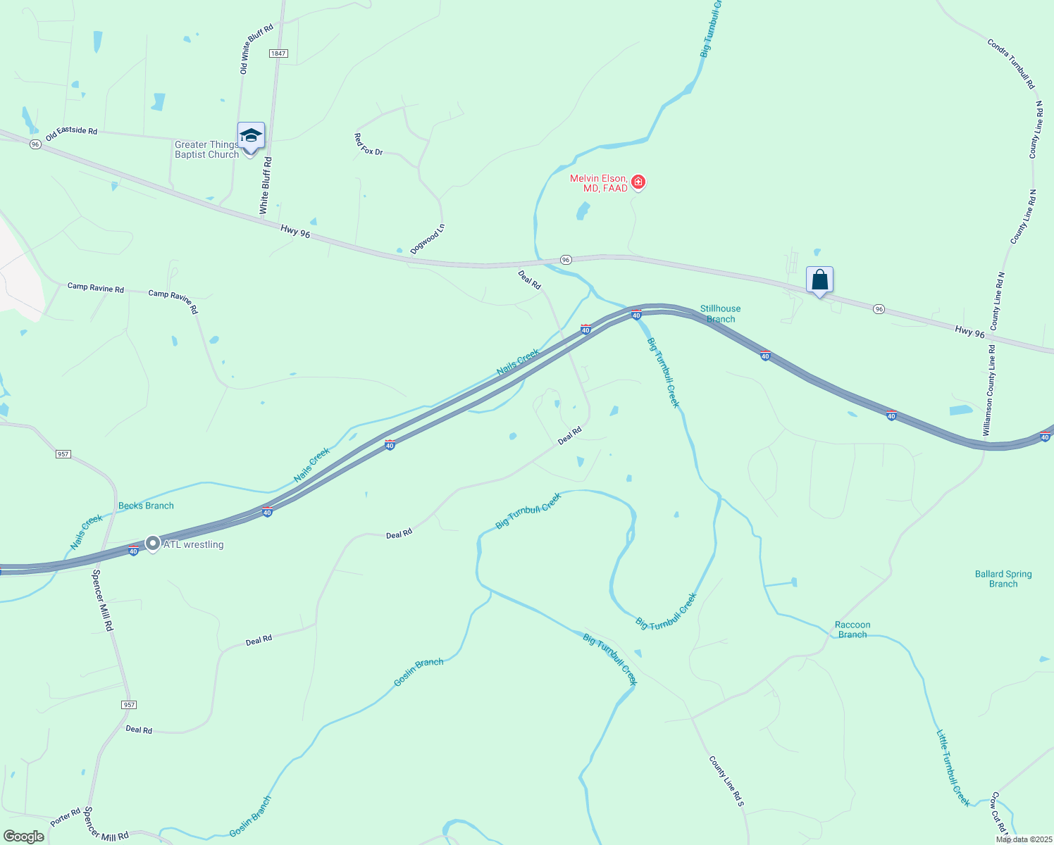 map of restaurants, bars, coffee shops, grocery stores, and more near 1306 Deal Road in Burns