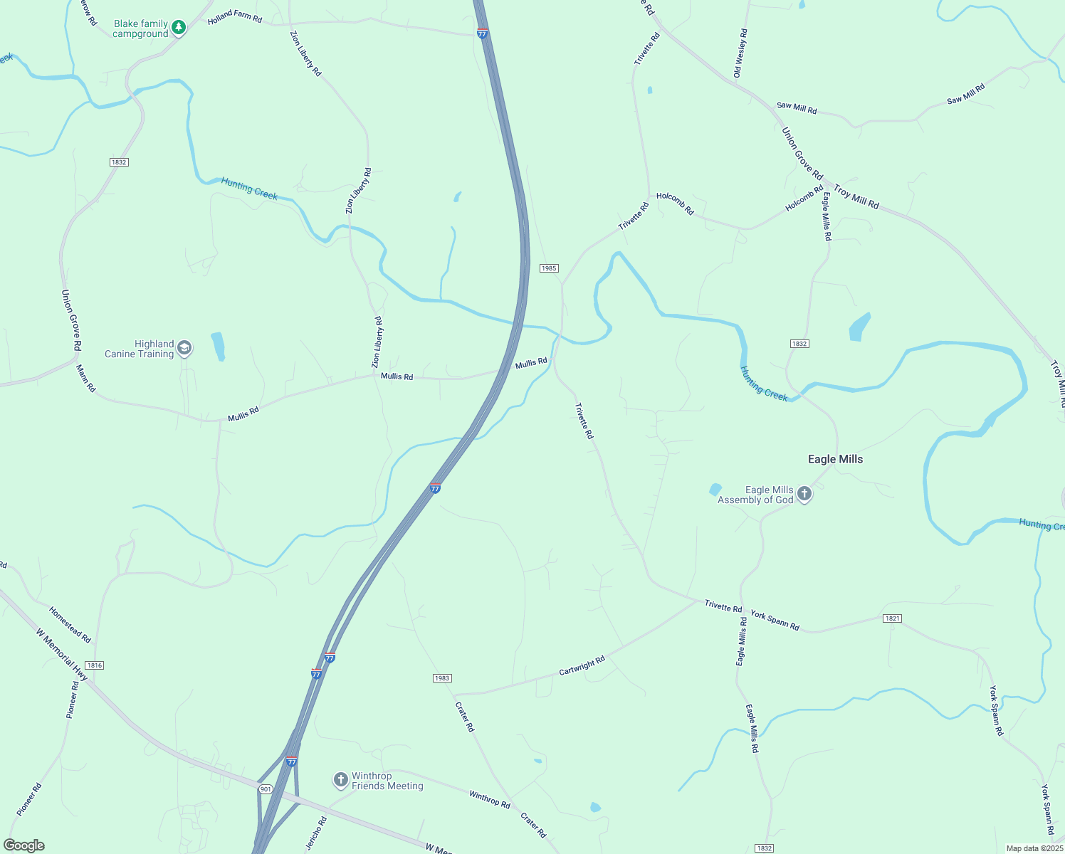 map of restaurants, bars, coffee shops, grocery stores, and more near 317 Trivette Road in Harmony