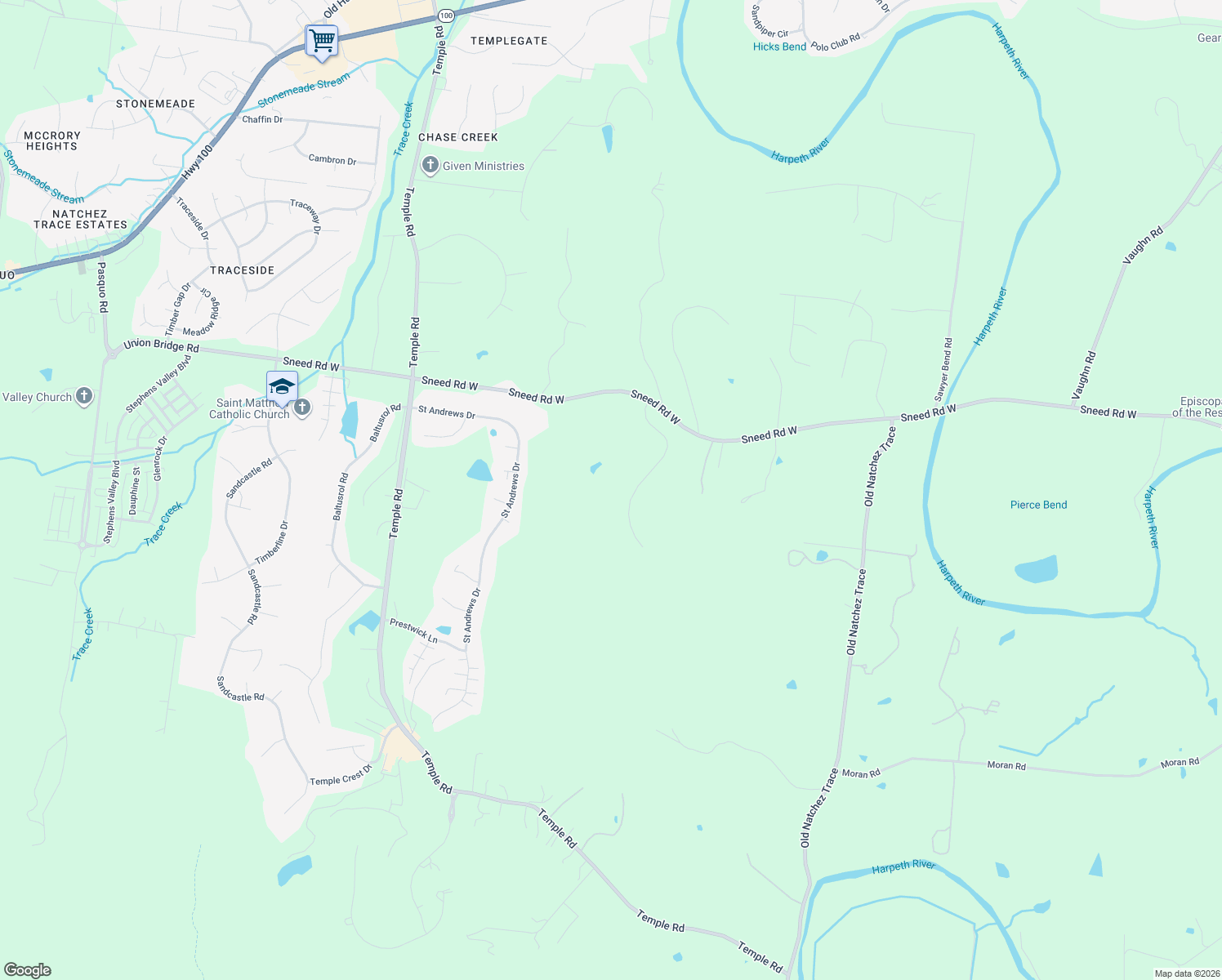 map of restaurants, bars, coffee shops, grocery stores, and more near 1111 Harpeth Ridge Drive in Franklin