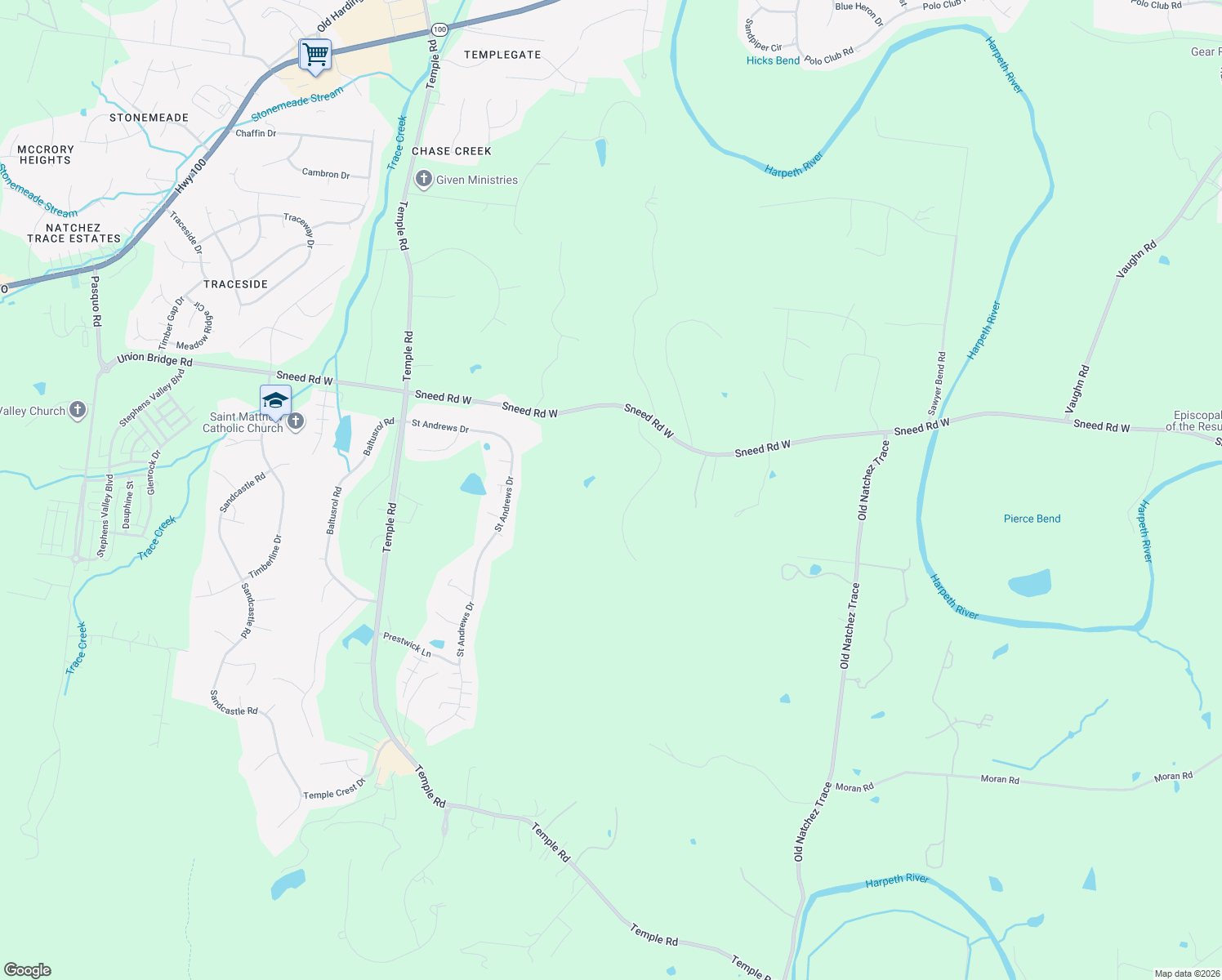 map of restaurants, bars, coffee shops, grocery stores, and more near 1111 Harpeth Ridge Drive in Franklin