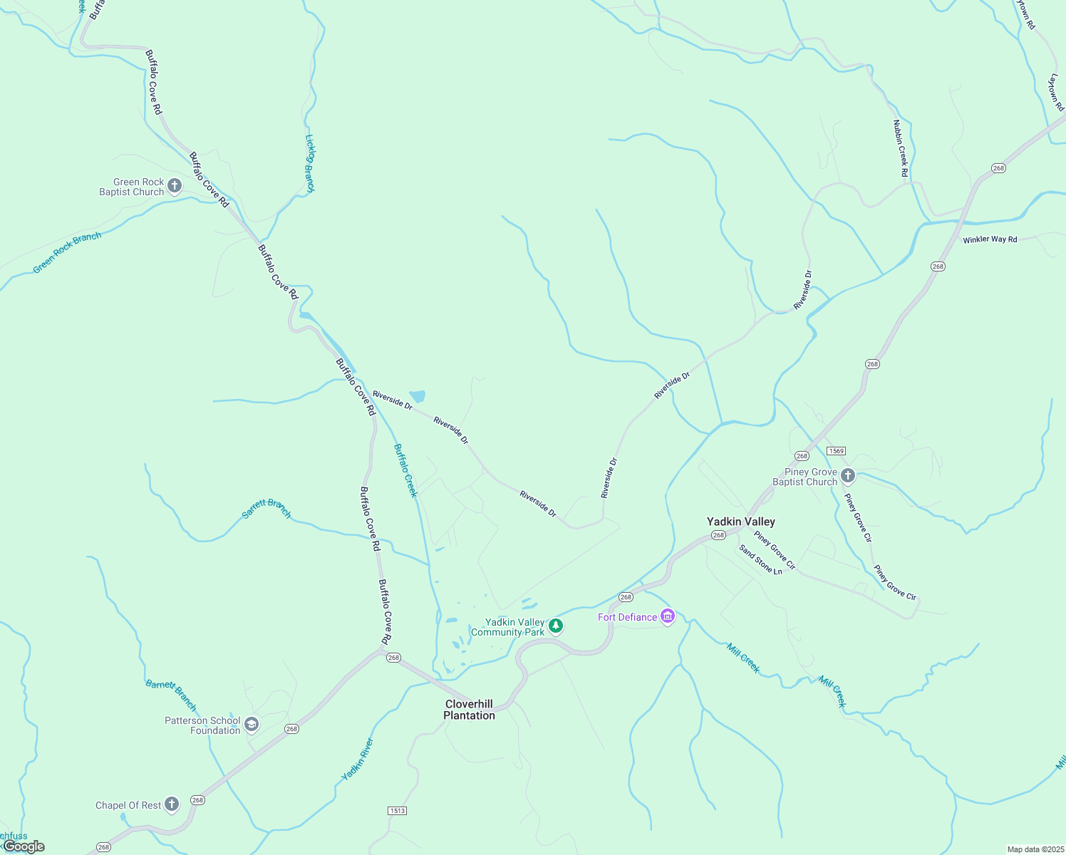 map of restaurants, bars, coffee shops, grocery stores, and more near 1654 Riverside Drive in Lenoir