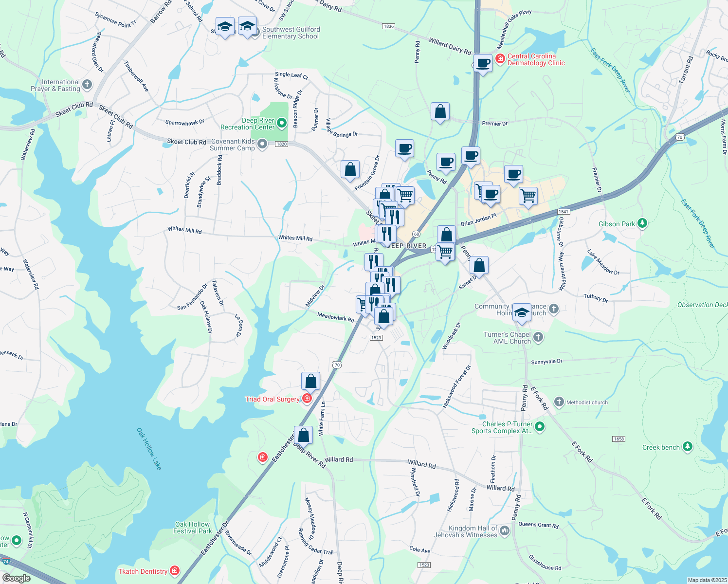map of restaurants, bars, coffee shops, grocery stores, and more near 3729 Sutton Way in High Point