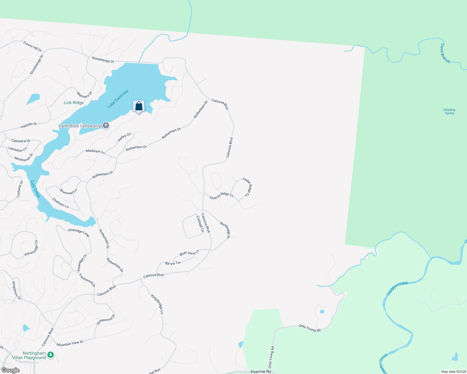map of restaurants, bars, coffee shops, grocery stores, and more near Cedar Ridge Circle in Fairfield Glade