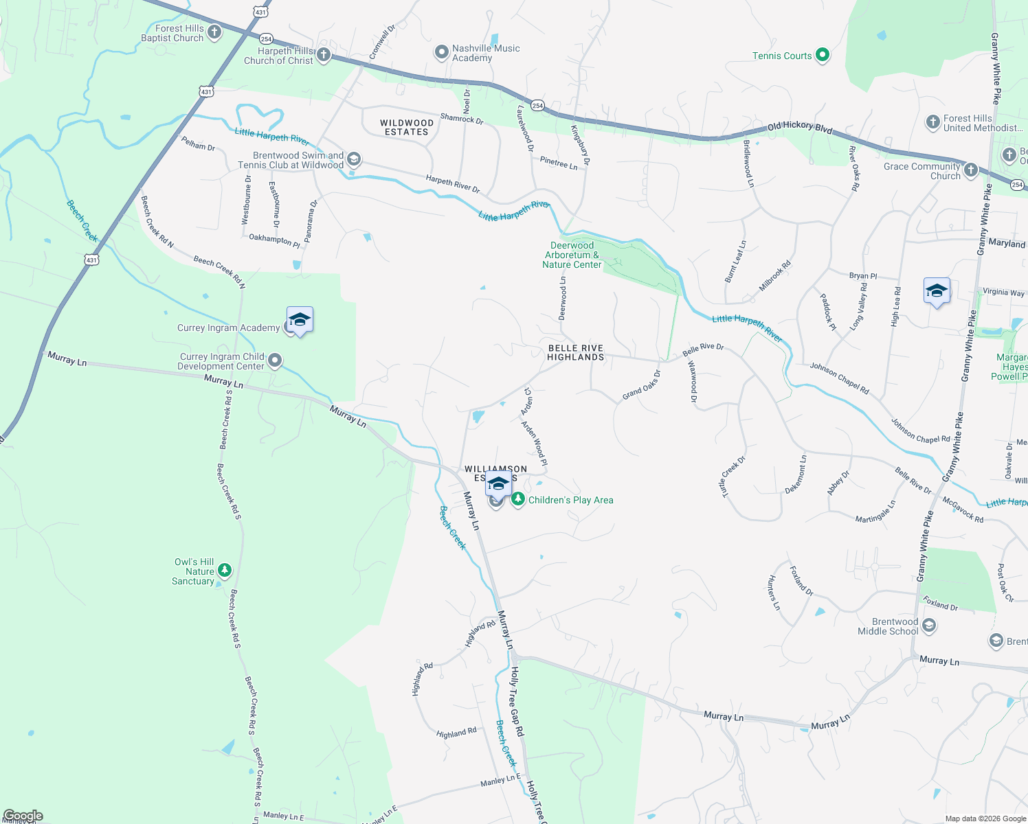 map of restaurants, bars, coffee shops, grocery stores, and more near 6412 Arden Court in Brentwood