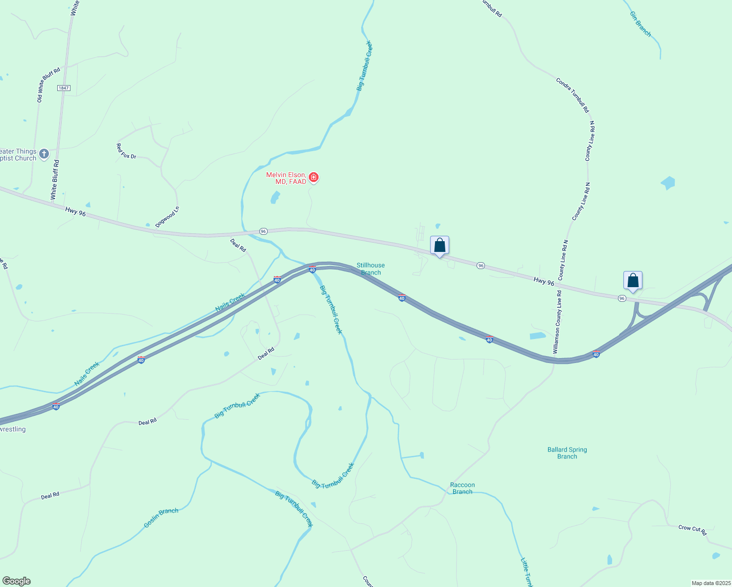 map of restaurants, bars, coffee shops, grocery stores, and more near Interstate 40 in Burns