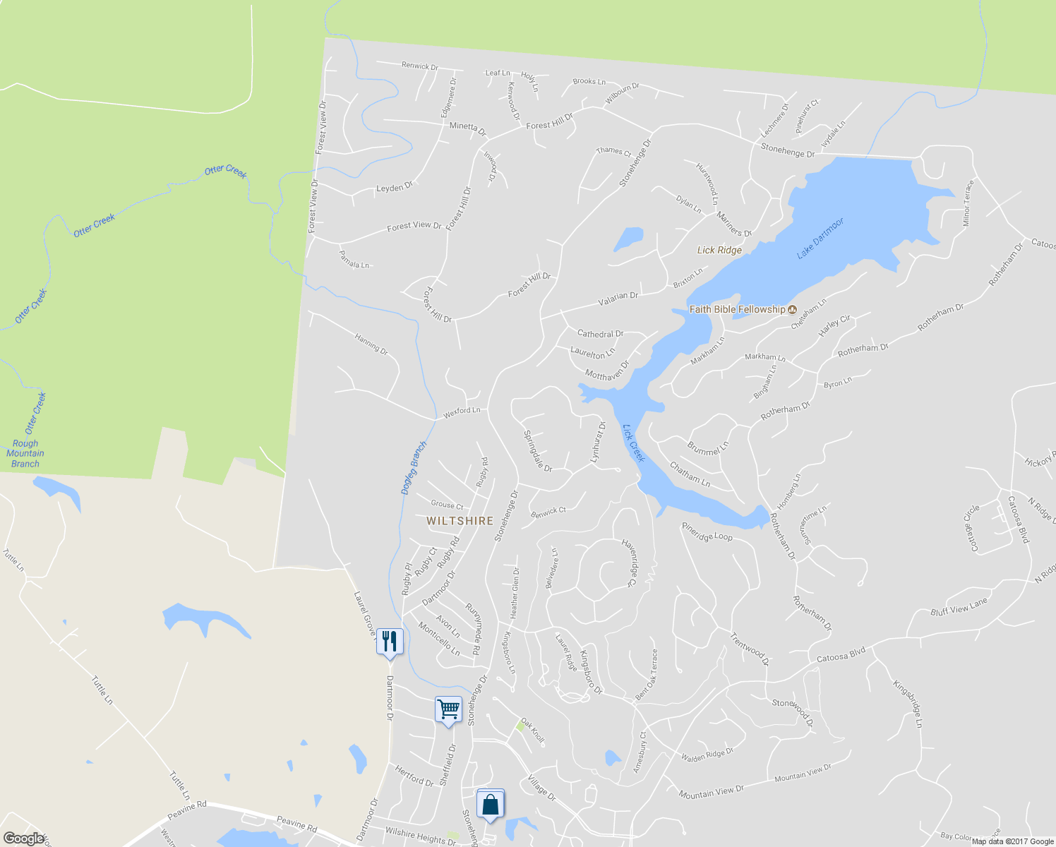 map of restaurants, bars, coffee shops, grocery stores, and more near 24 Ridge Crest Court in Crossville