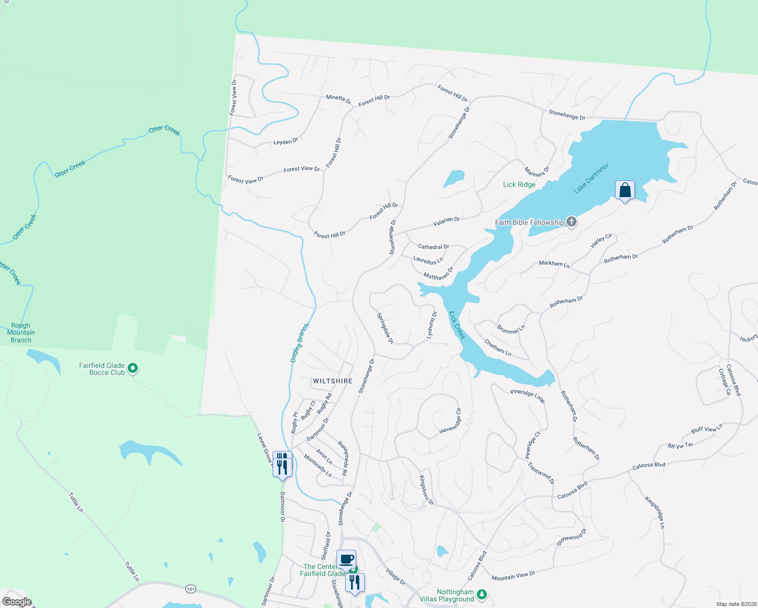 map of restaurants, bars, coffee shops, grocery stores, and more near 24 Ridge Crest Court in Crossville