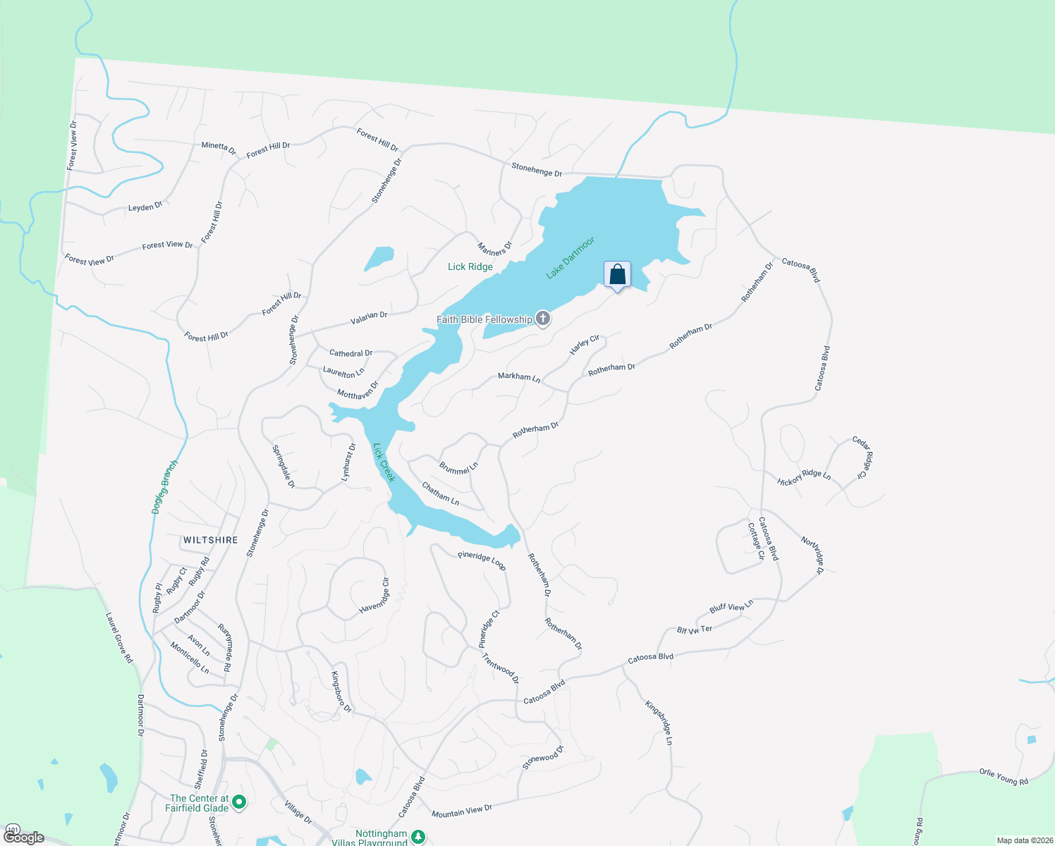 map of restaurants, bars, coffee shops, grocery stores, and more near 43 Bingham Lane in Crossville
