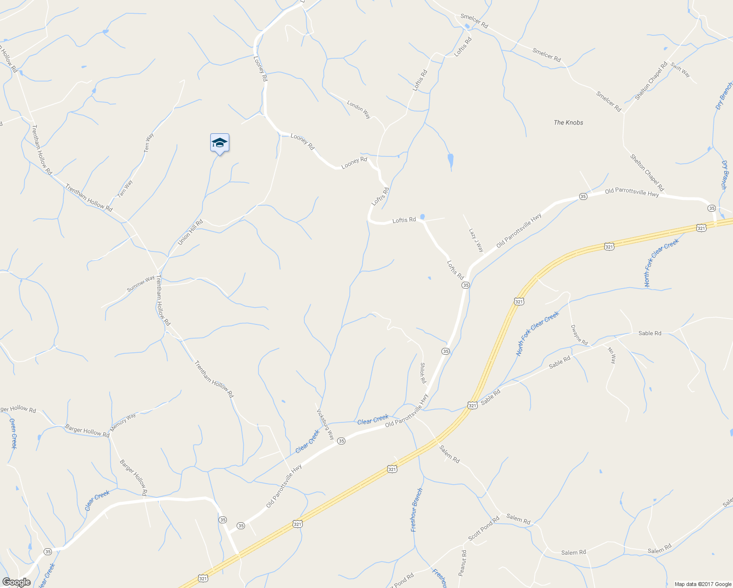 map of restaurants, bars, coffee shops, grocery stores, and more near 180 Shiloh Road in Parrottsville