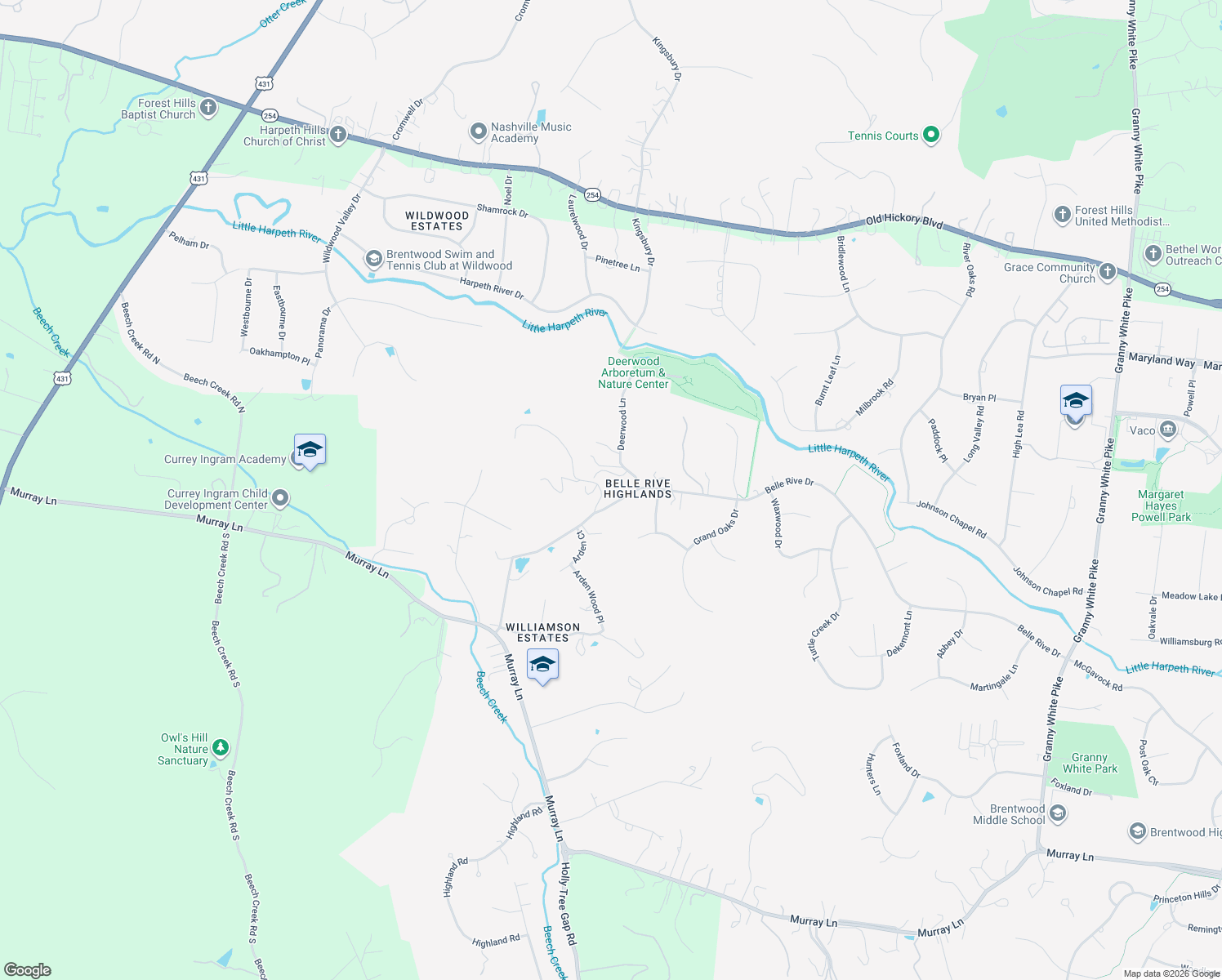 map of restaurants, bars, coffee shops, grocery stores, and more near 6400 Johnson Chapel Road West in Brentwood