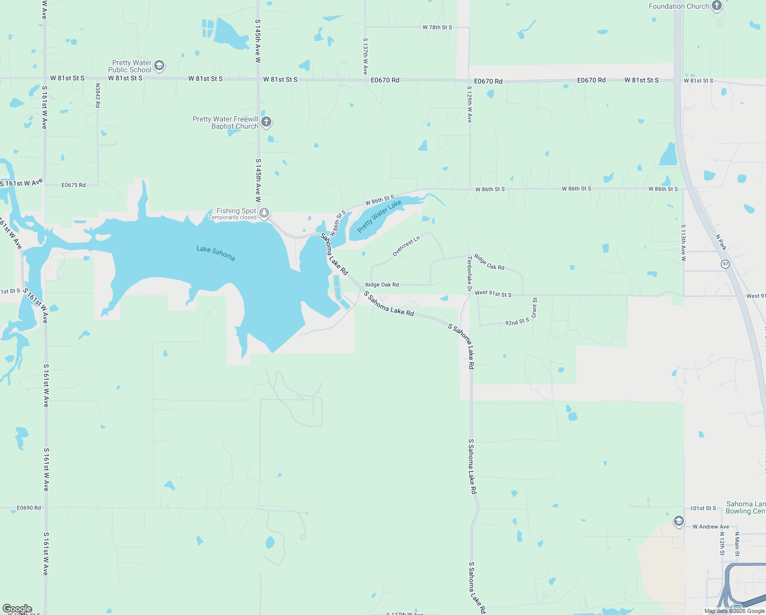 map of restaurants, bars, coffee shops, grocery stores, and more near 9159 South Sahoma Lake Road in Sapulpa
