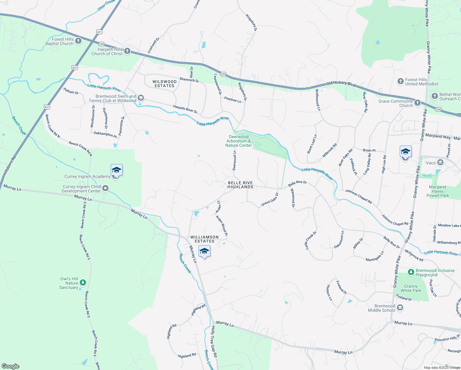 map of restaurants, bars, coffee shops, grocery stores, and more near 6400 Johnson Chapel Road West in Brentwood