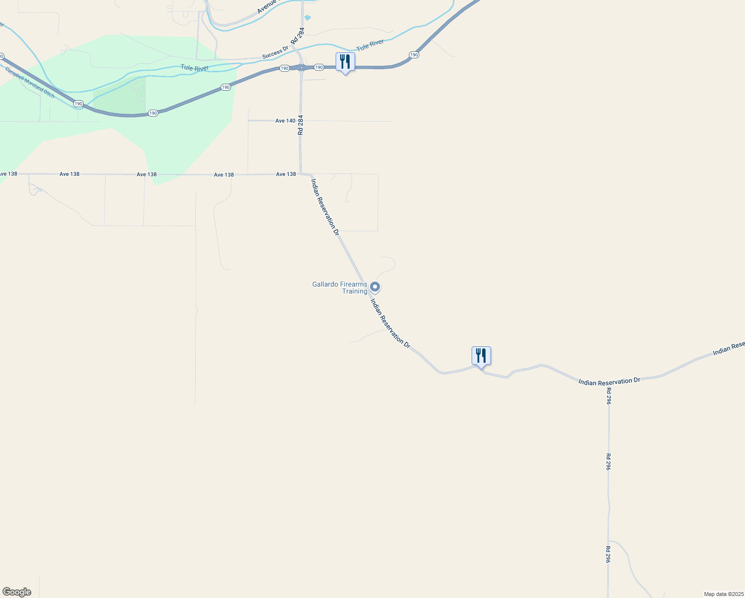 map of restaurants, bars, coffee shops, grocery stores, and more near 28956 Indian Reservation Drive in Porterville