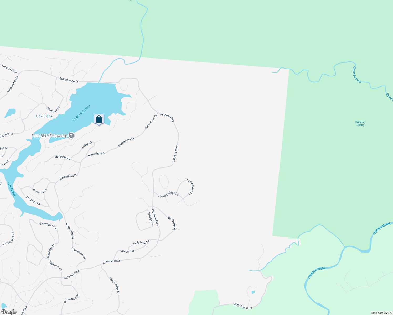 map of restaurants, bars, coffee shops, grocery stores, and more near Cedar Ridge Circle in Crab Orchard