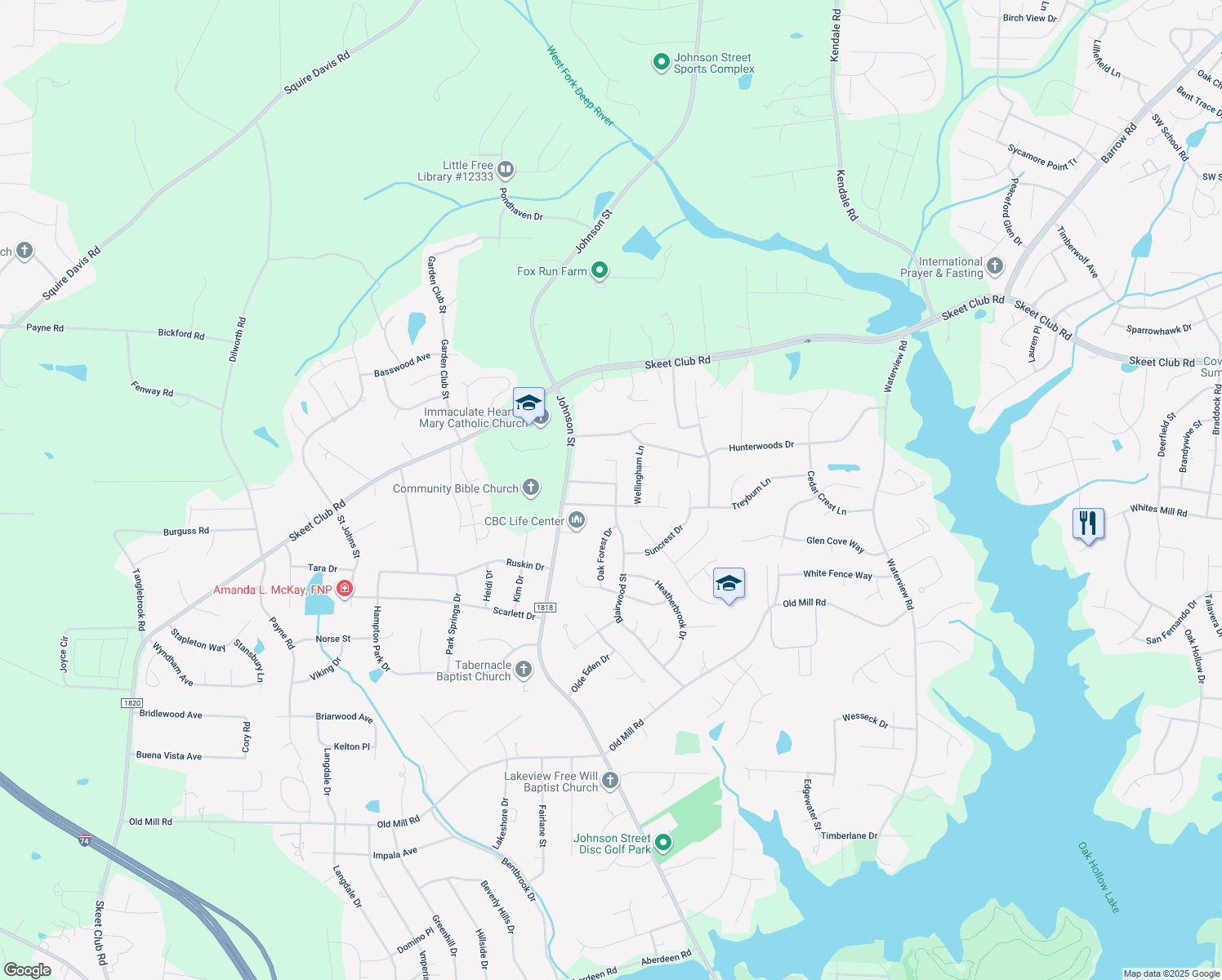 map of restaurants, bars, coffee shops, grocery stores, and more near 1178 Double Pond Lane in High Point